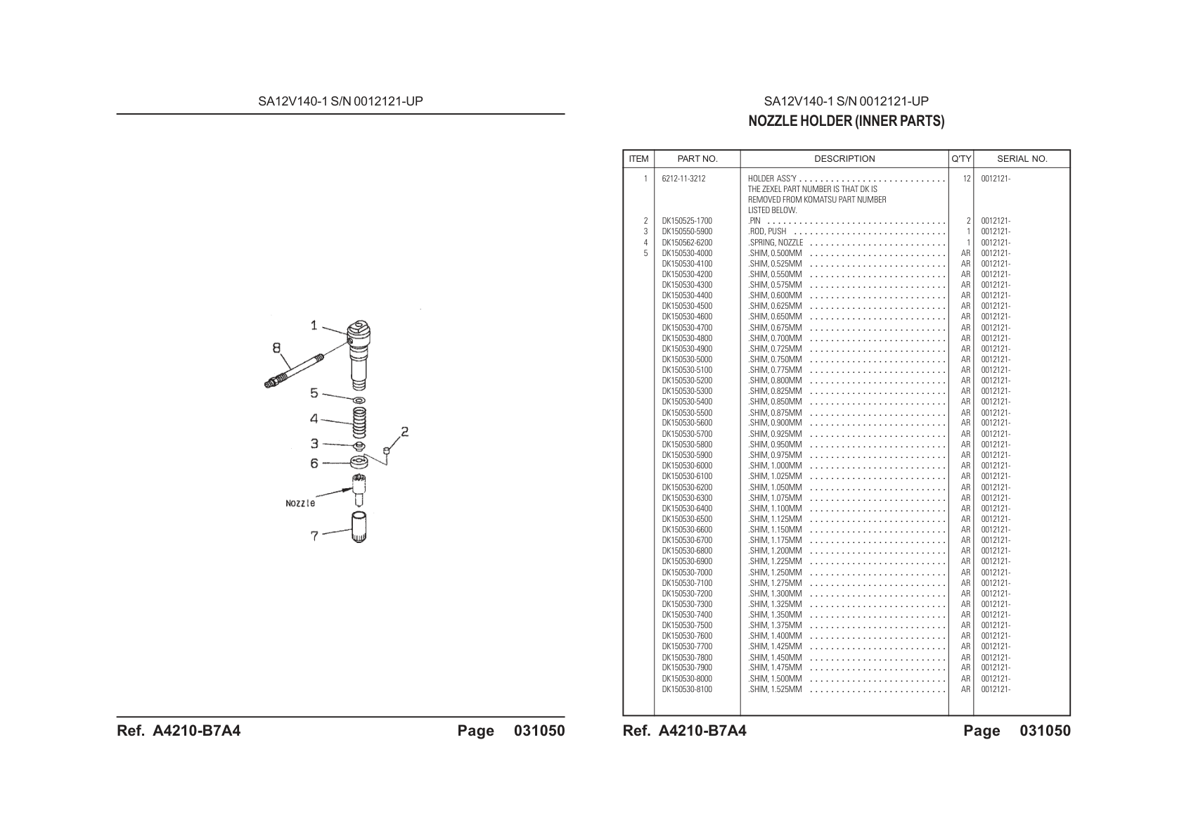 OEM exploded diagram and parts table — Nozzle Spring