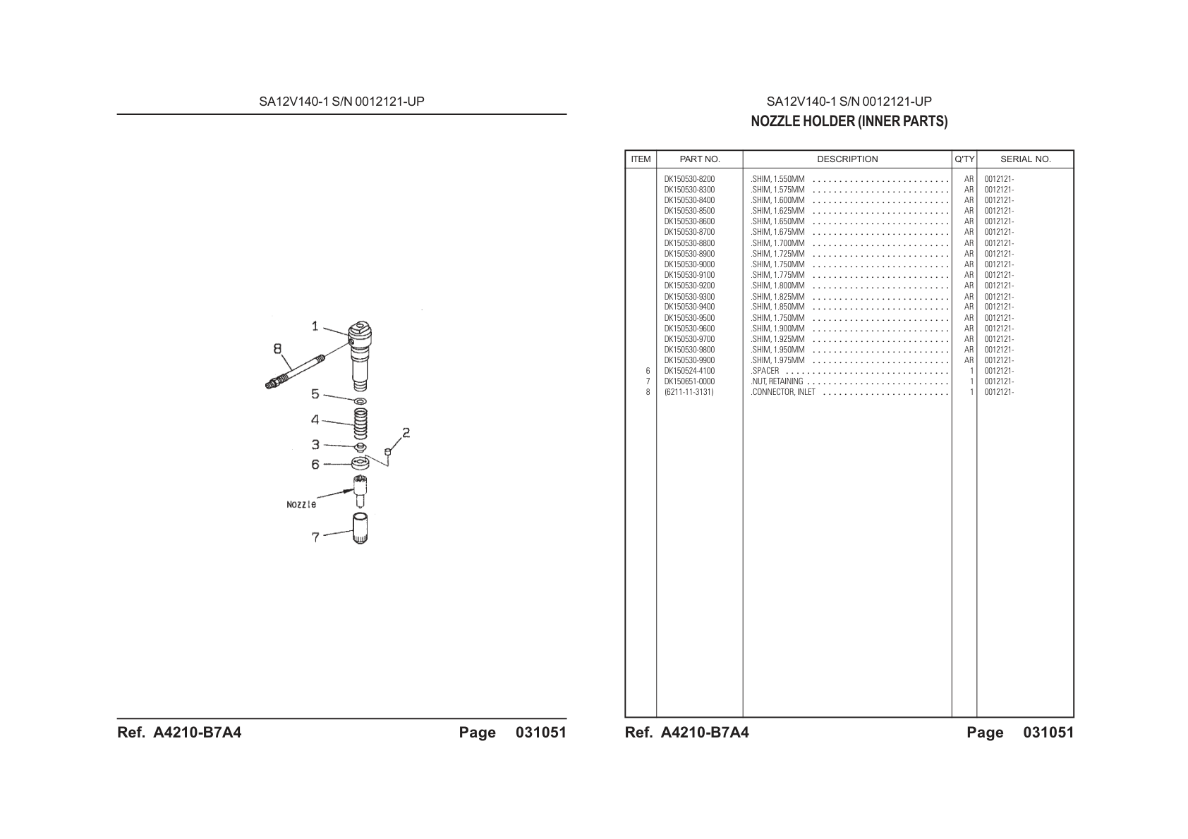 OEM exploded diagram and parts table — Spacer