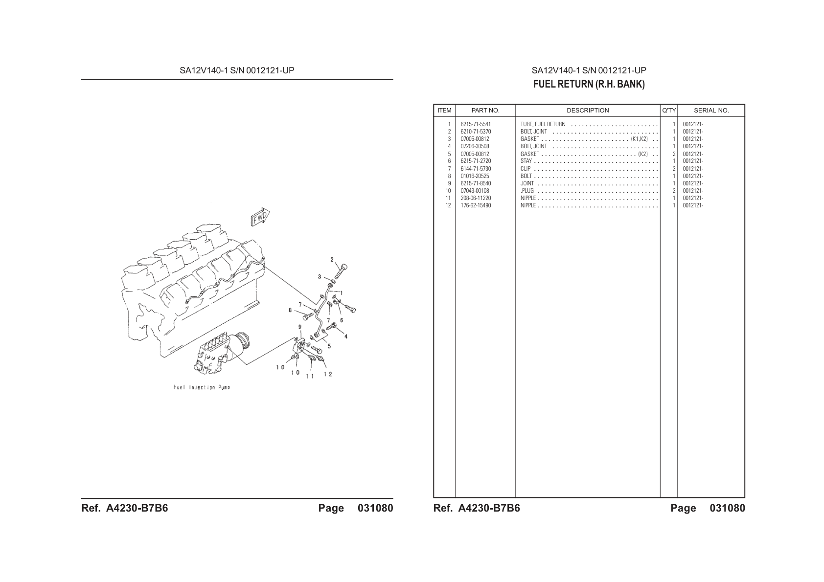 Fuel Return Tube 6215-71-5541 for Komatsu HD785-5 Rigid Dump Truck