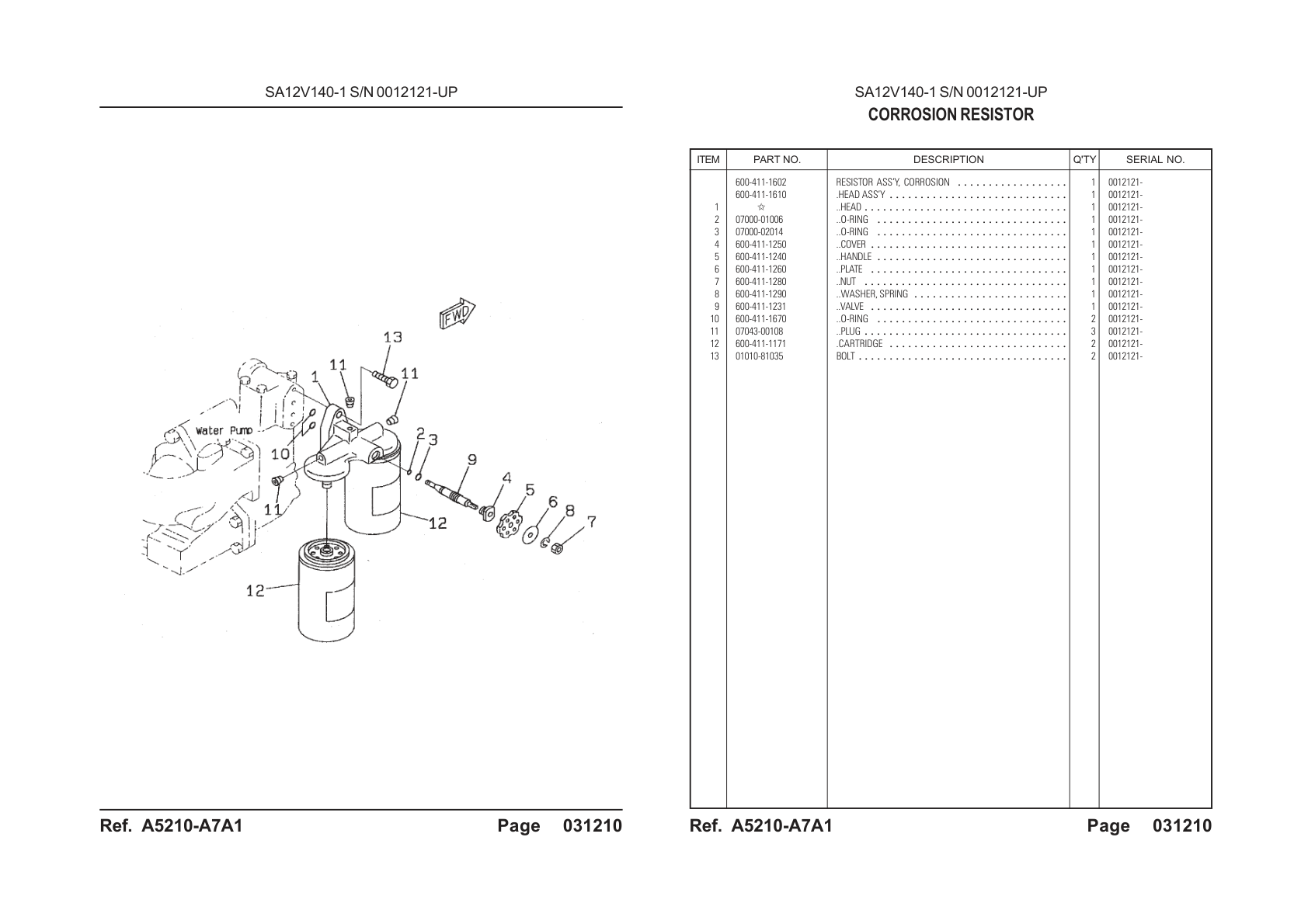 OEM exploded diagram and parts table — Handle