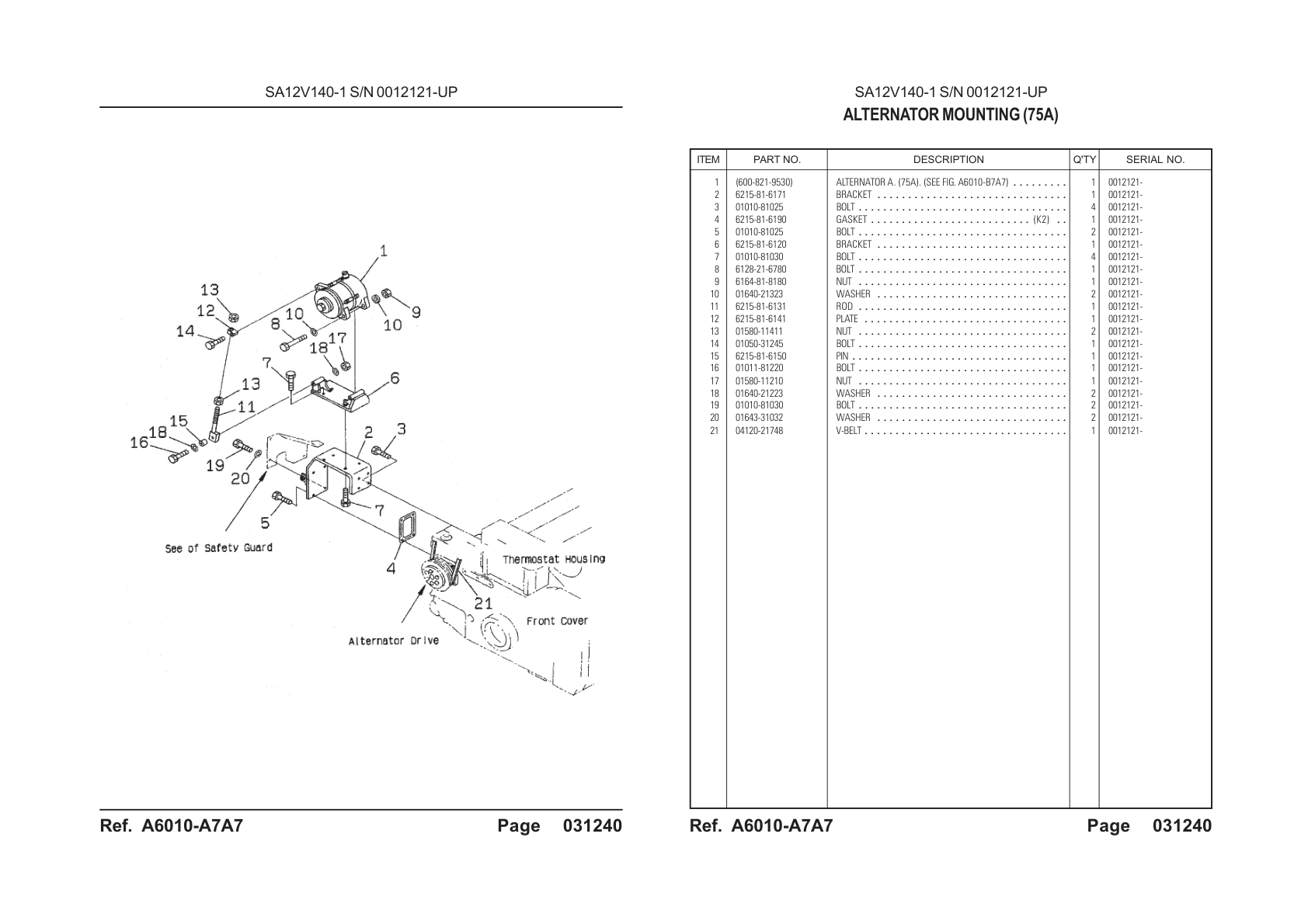 OEM exploded diagram and parts table — Alternator A (75a) (see Fig A6010-b7a7)