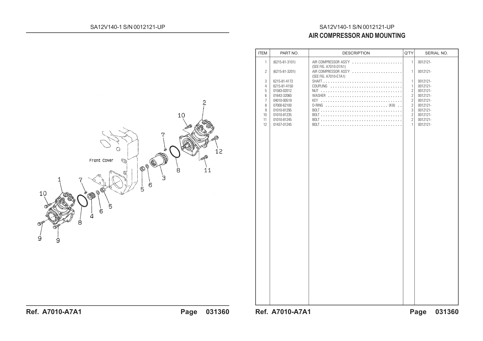 OEM exploded diagram and parts table — Air Compressor Assembly
