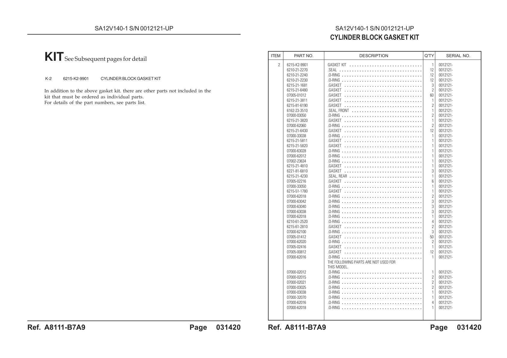 OEM exploded diagram and parts table — O-ring