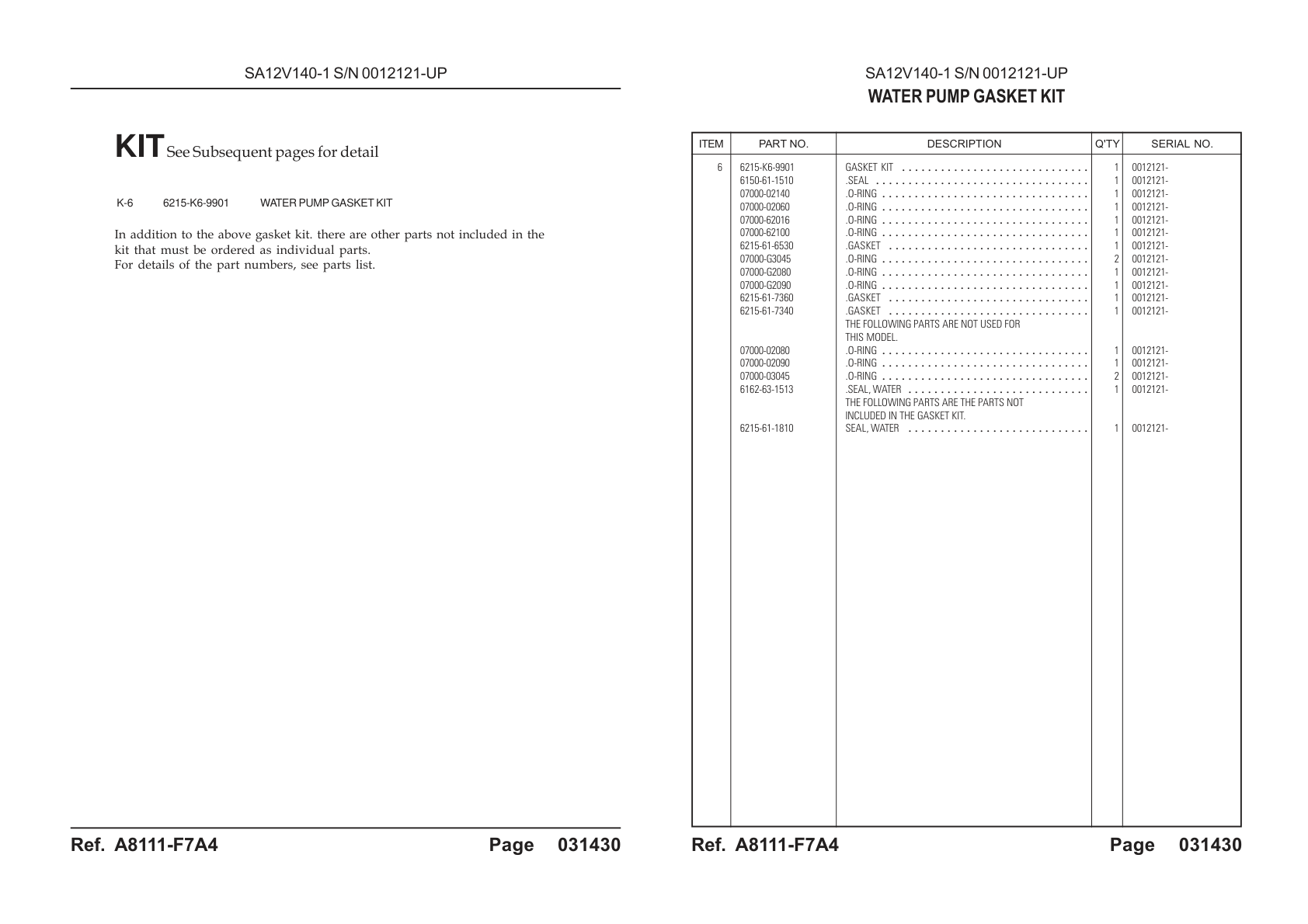 OEM exploded diagram and parts table — O-ring