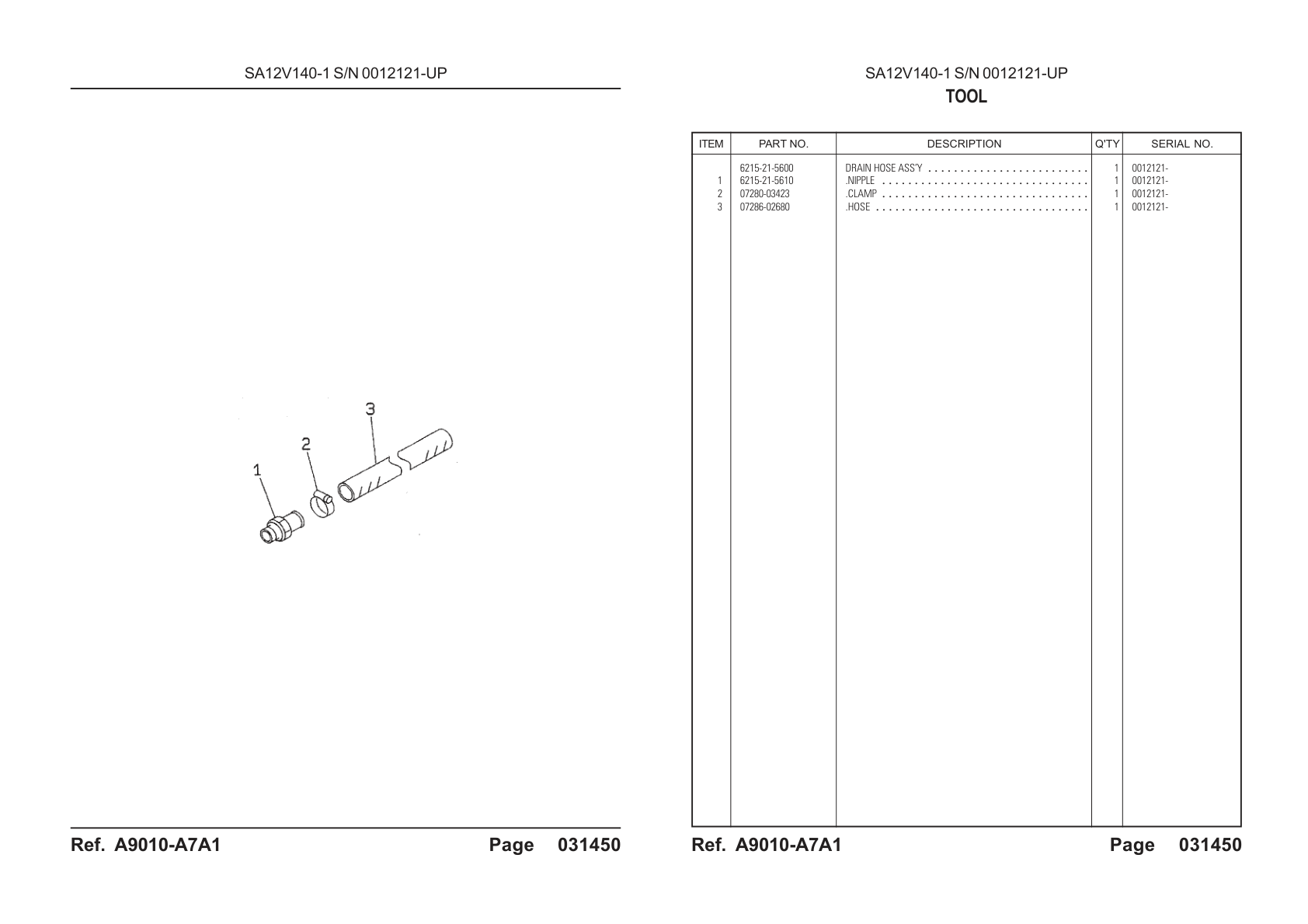 OEM exploded diagram and parts table — Hose