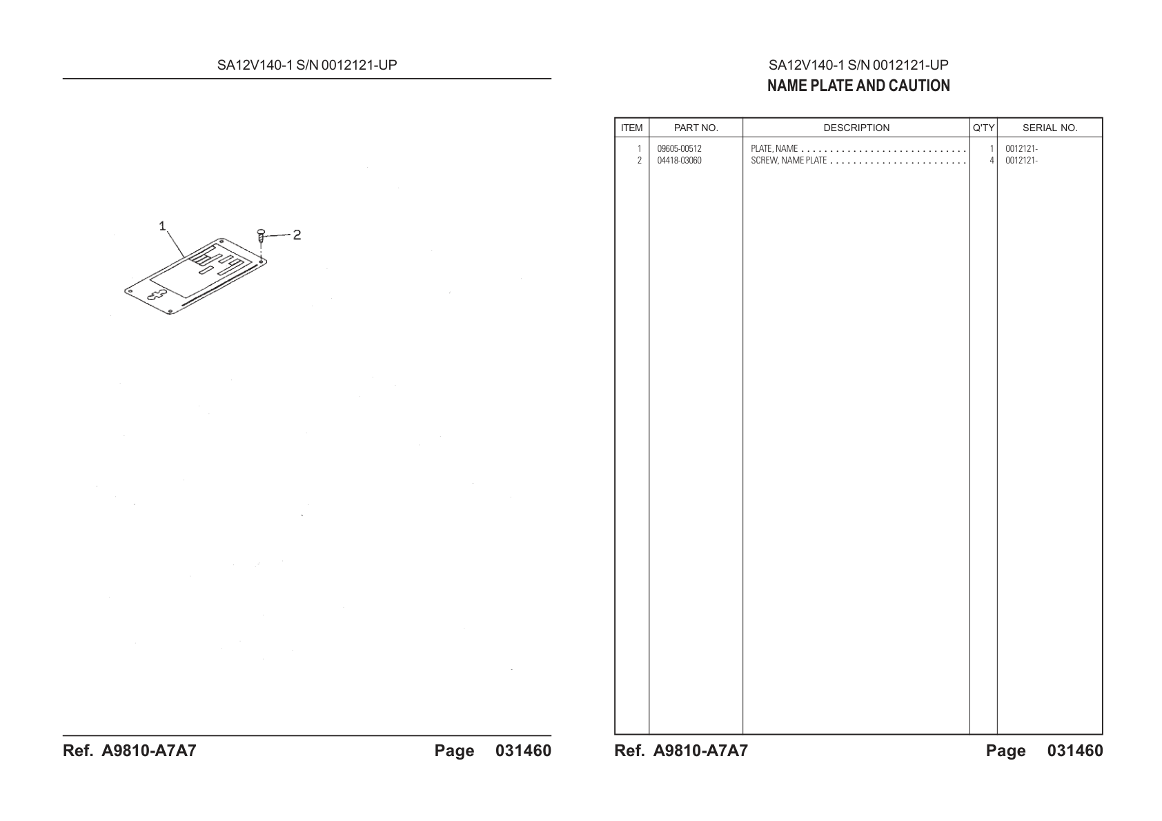 OEM exploded diagram and parts table — Name Plate Screw