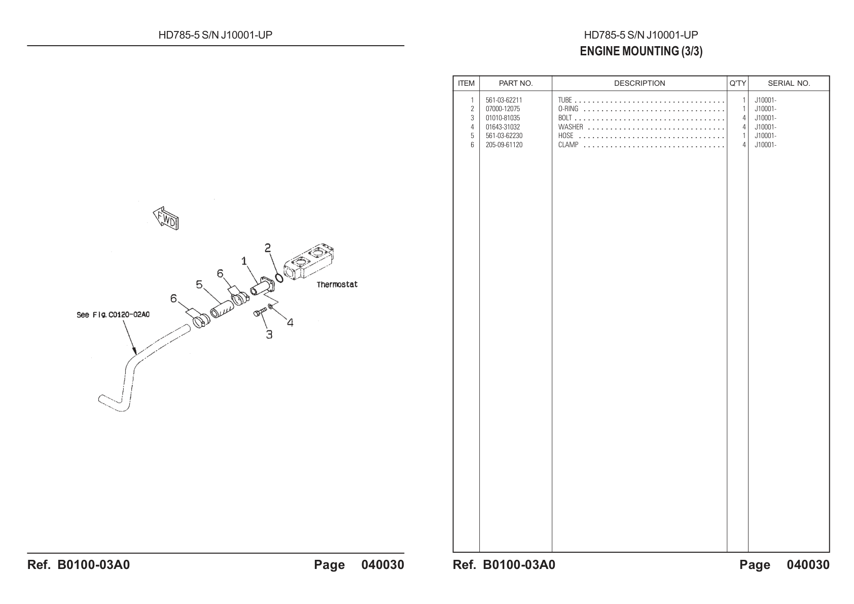 OEM exploded diagram and parts table — Hose