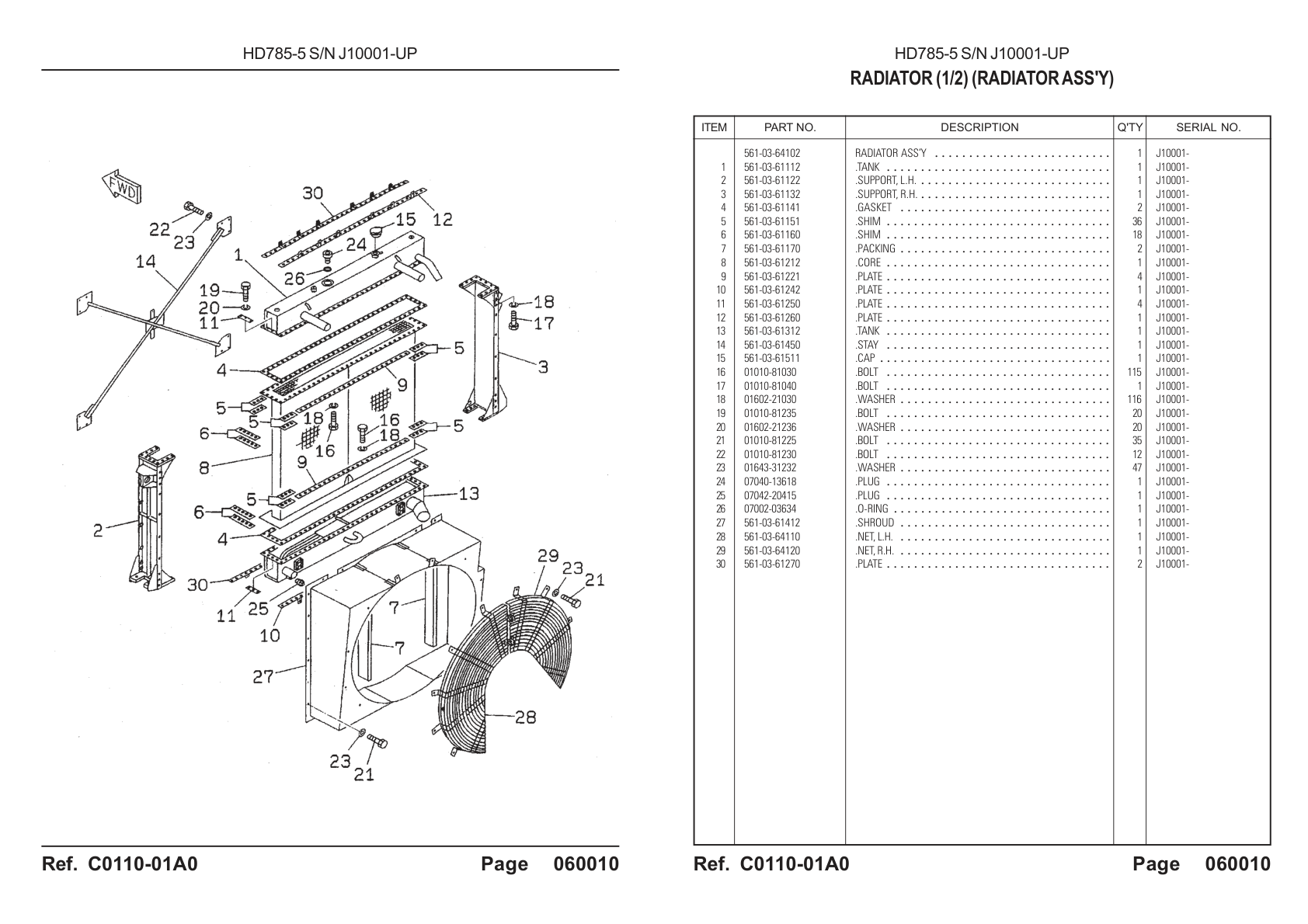 OEM exploded diagram and parts table — O-ring