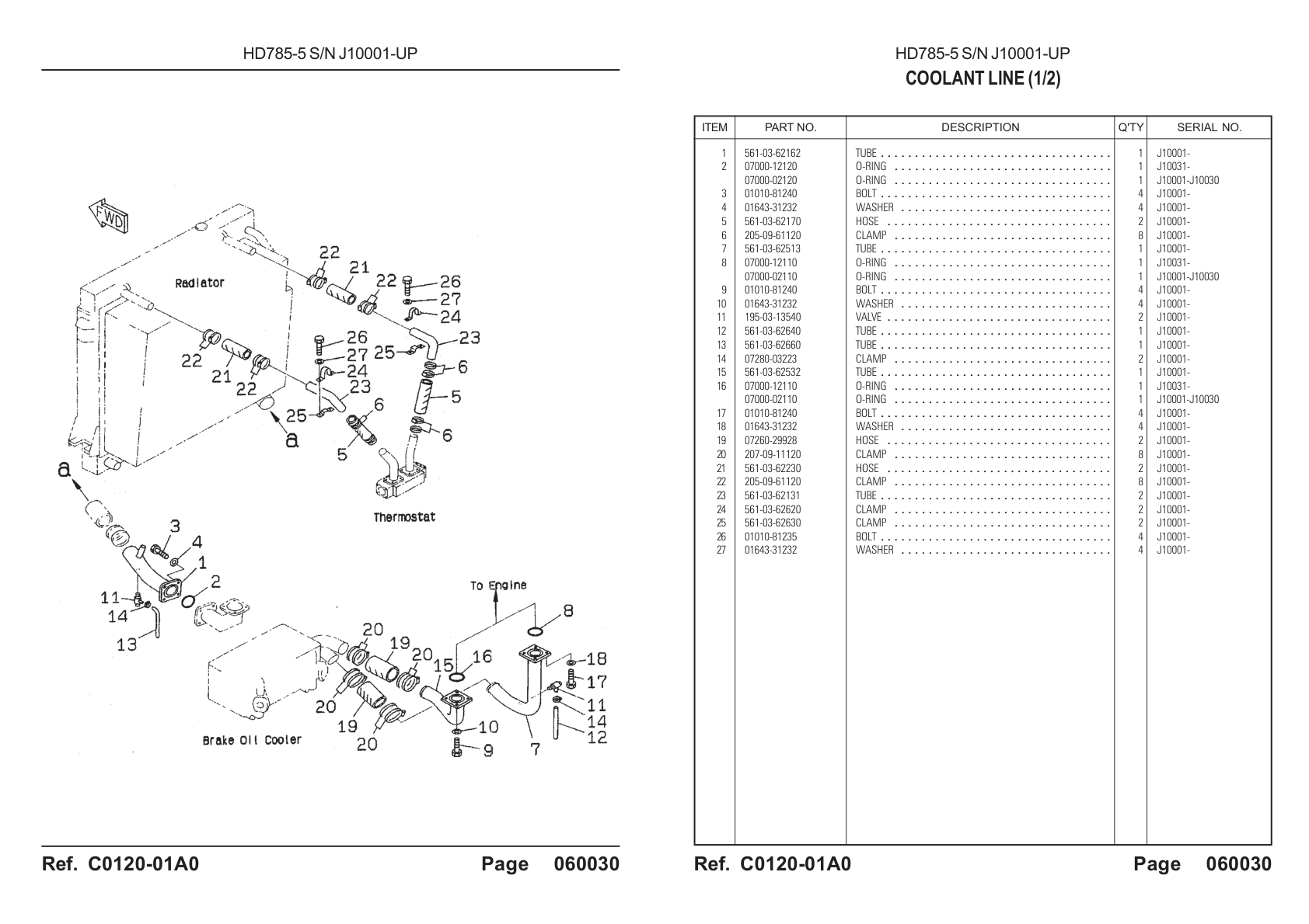 OEM exploded diagram and parts table — O-ring