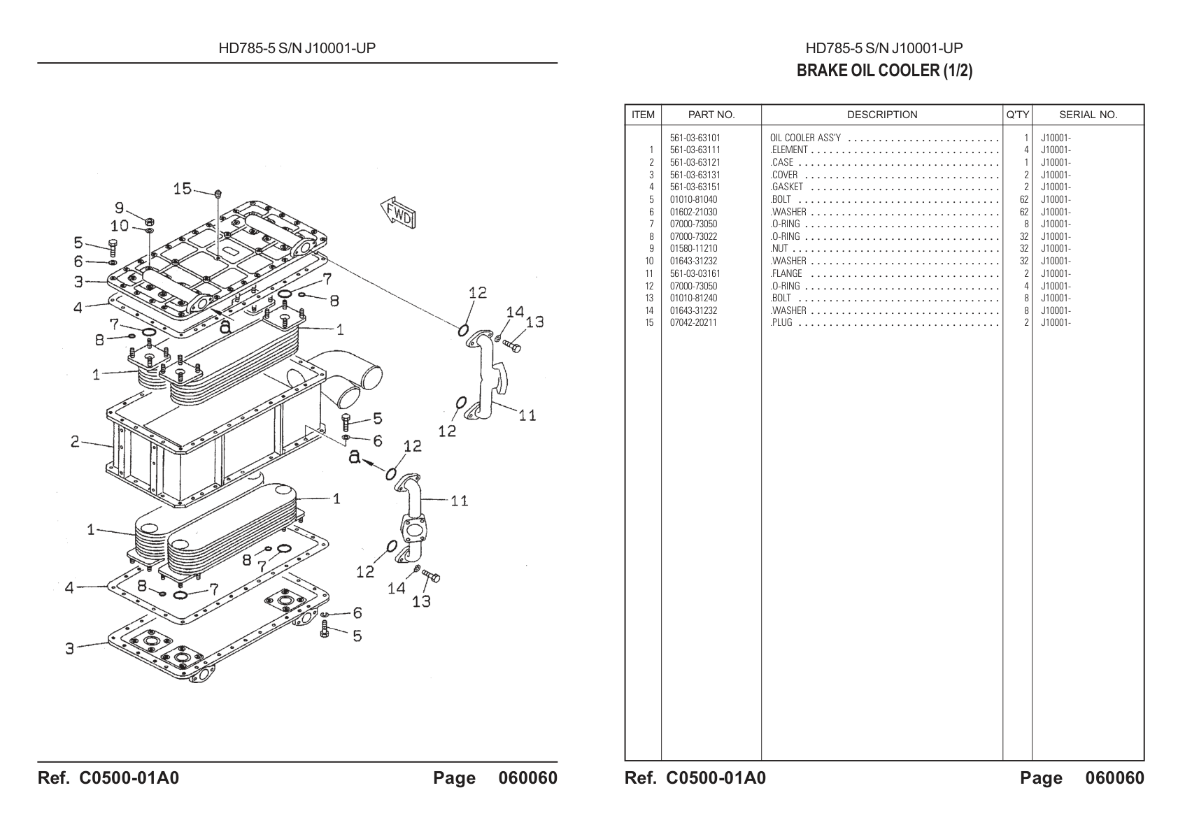 OEM exploded diagram and parts table — O-ring