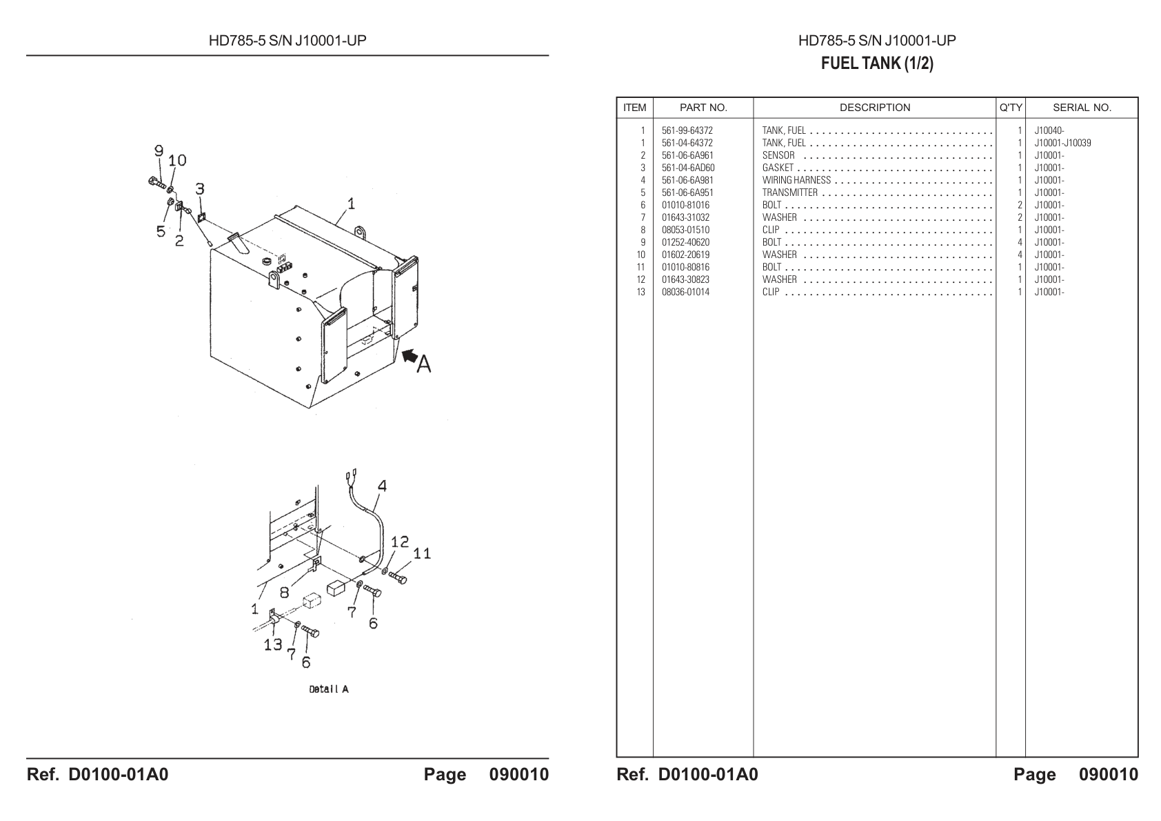 OEM exploded diagram and parts table — Transmitter