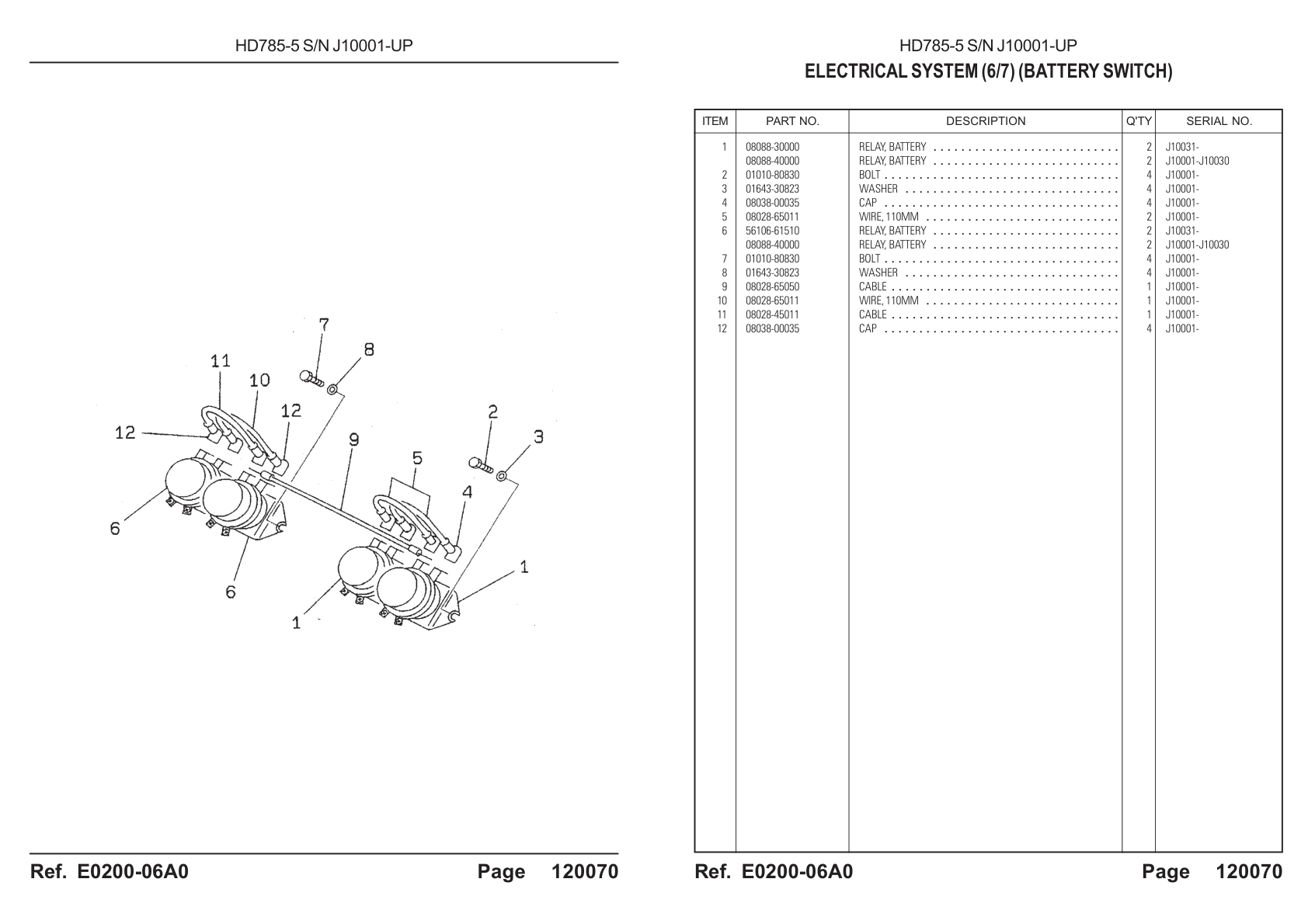 OEM exploded diagram and parts table — Battery Relay