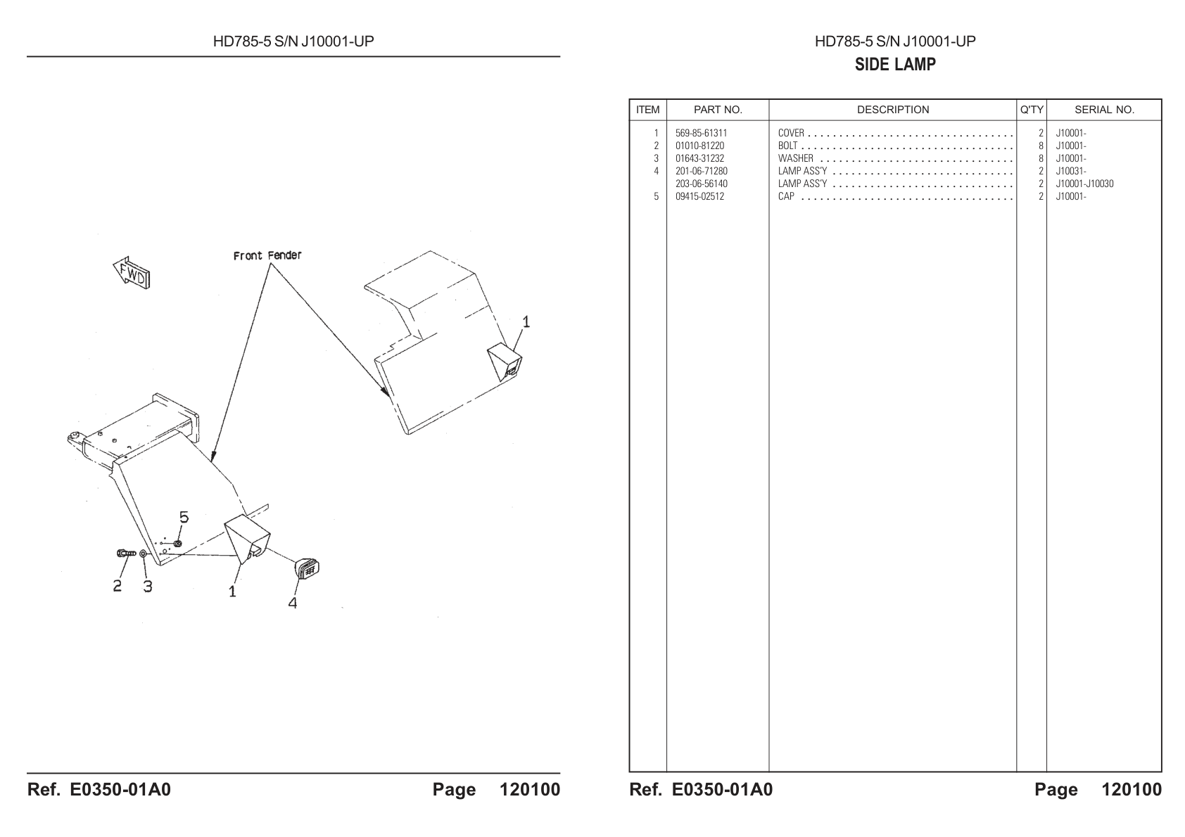 OEM exploded diagram and parts table — Lamp Assembly