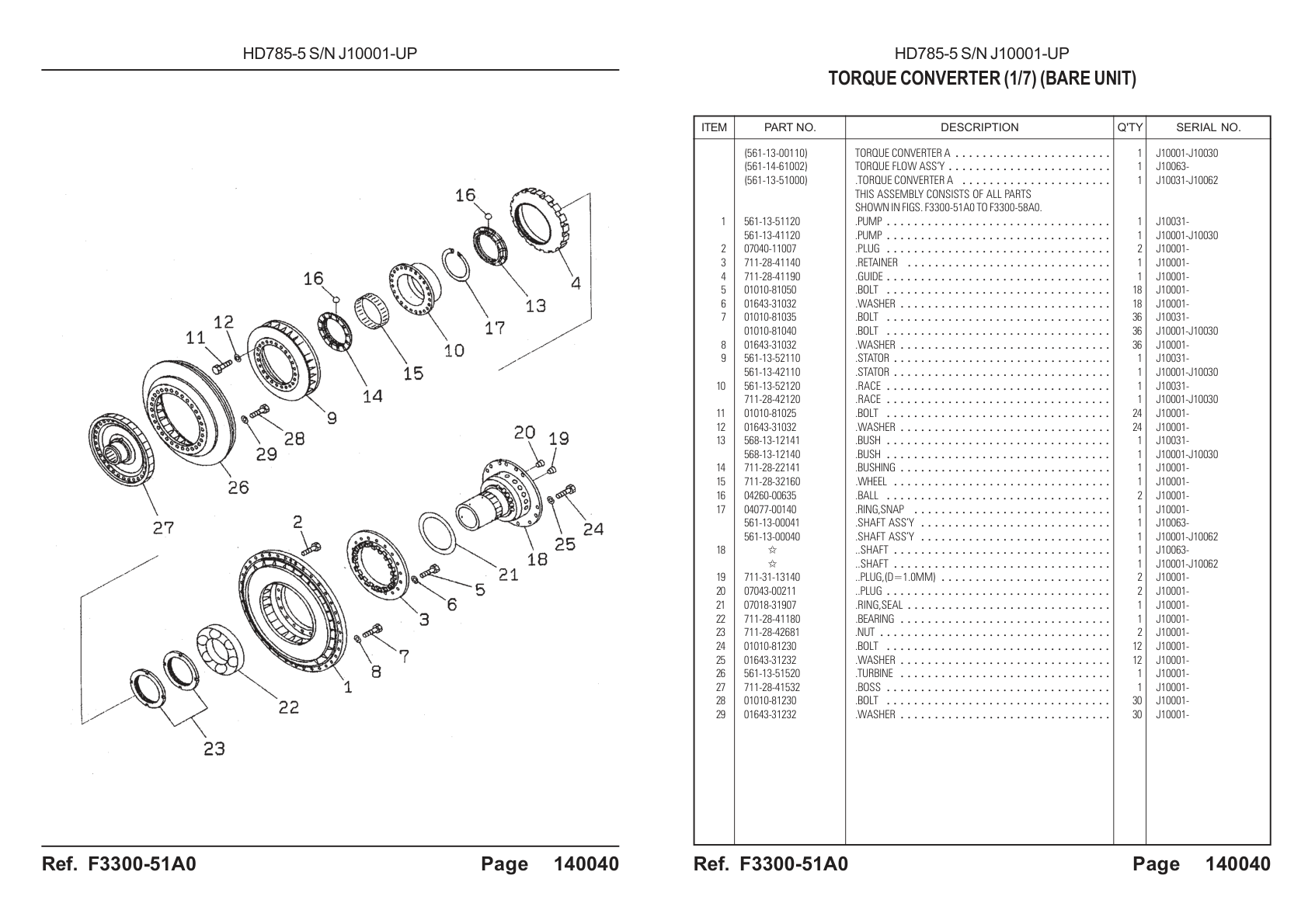 OEM exploded diagram and parts table — Shaft Assembly