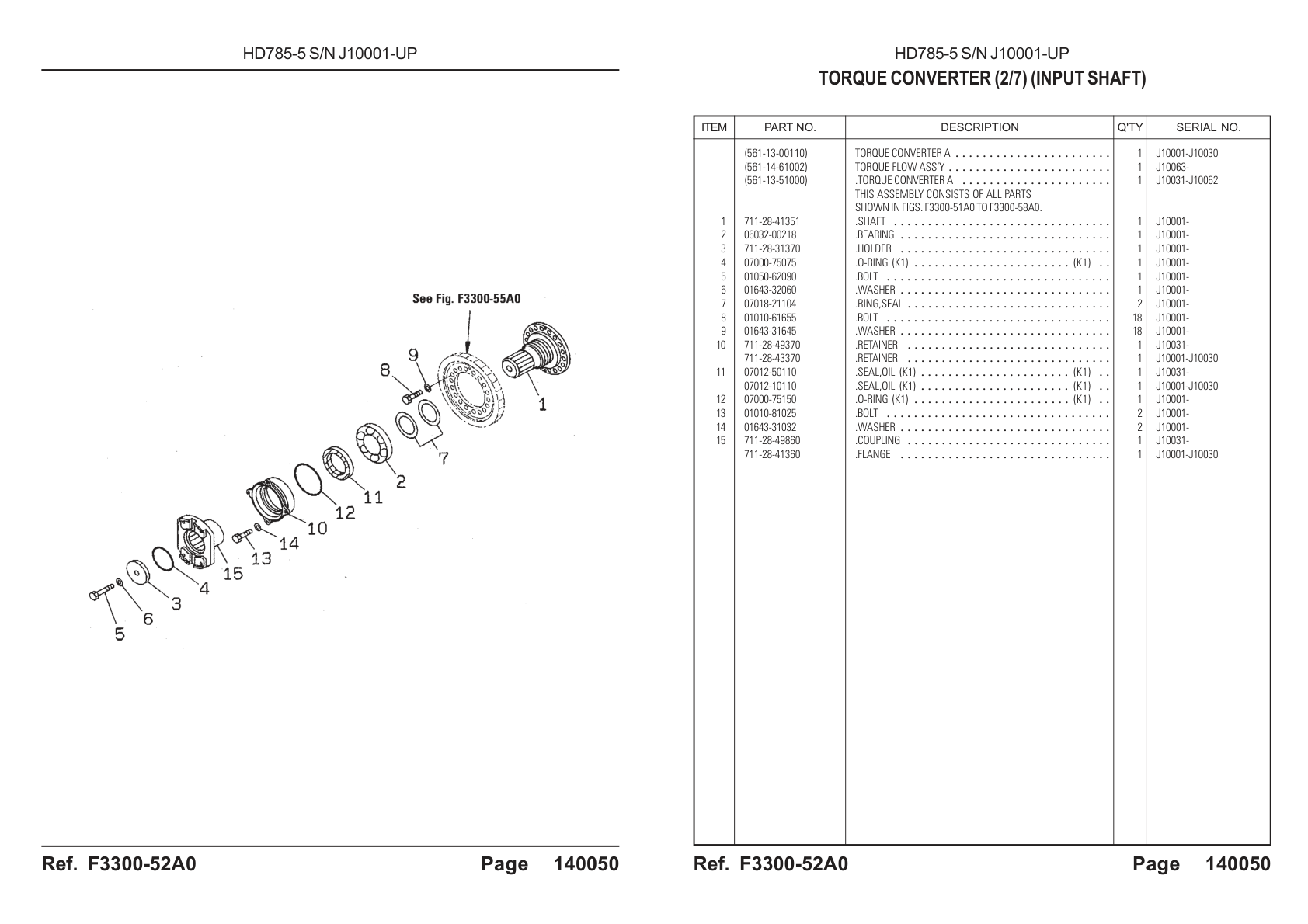 OEM exploded diagram and parts table — Retainer