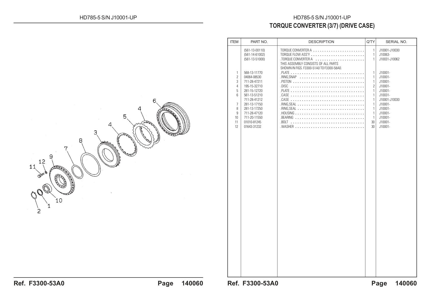 OEM exploded diagram and parts table — Case
