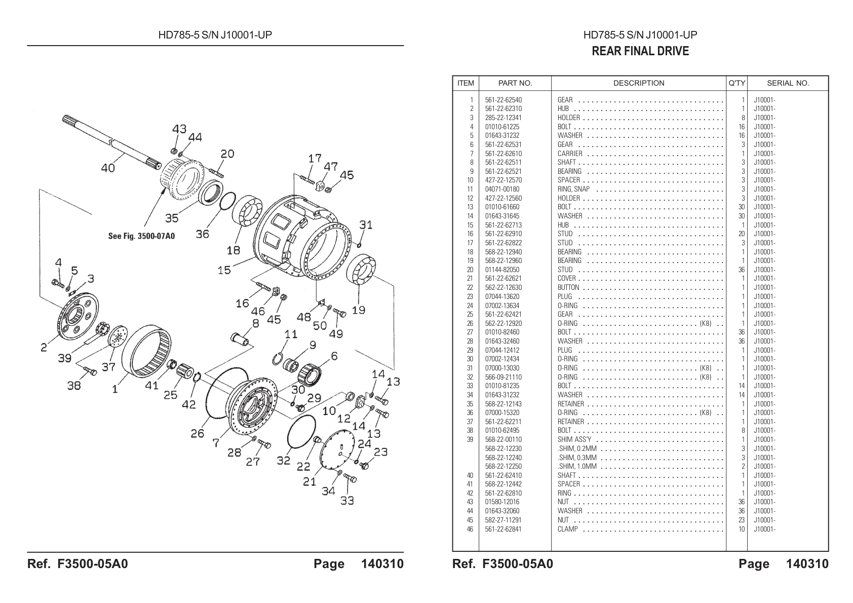 O-ring 07000-13030 for Komatsu HD785-5 Rigid Dump Truck
