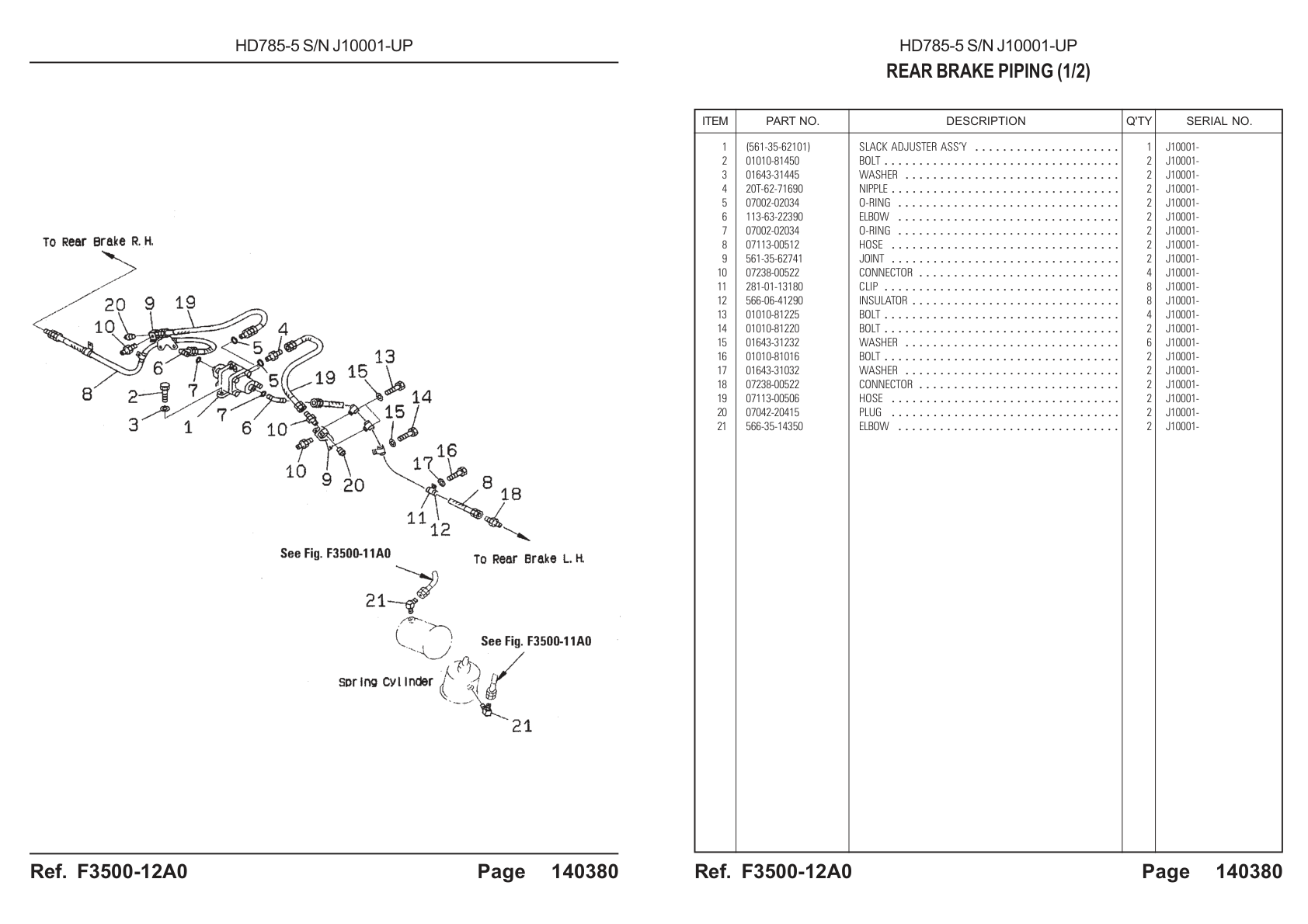 OEM exploded diagram and parts table — Slack Adjuster Assembly