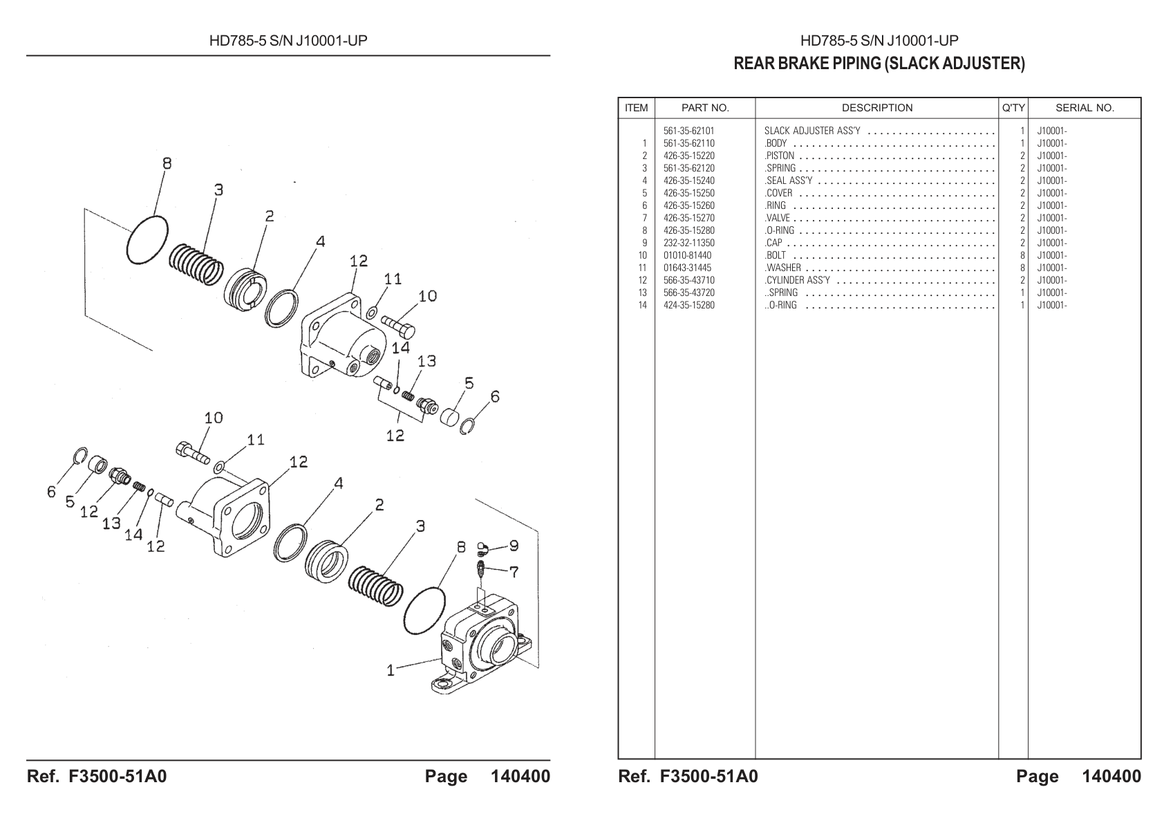 OEM exploded diagram and parts table — O-ring