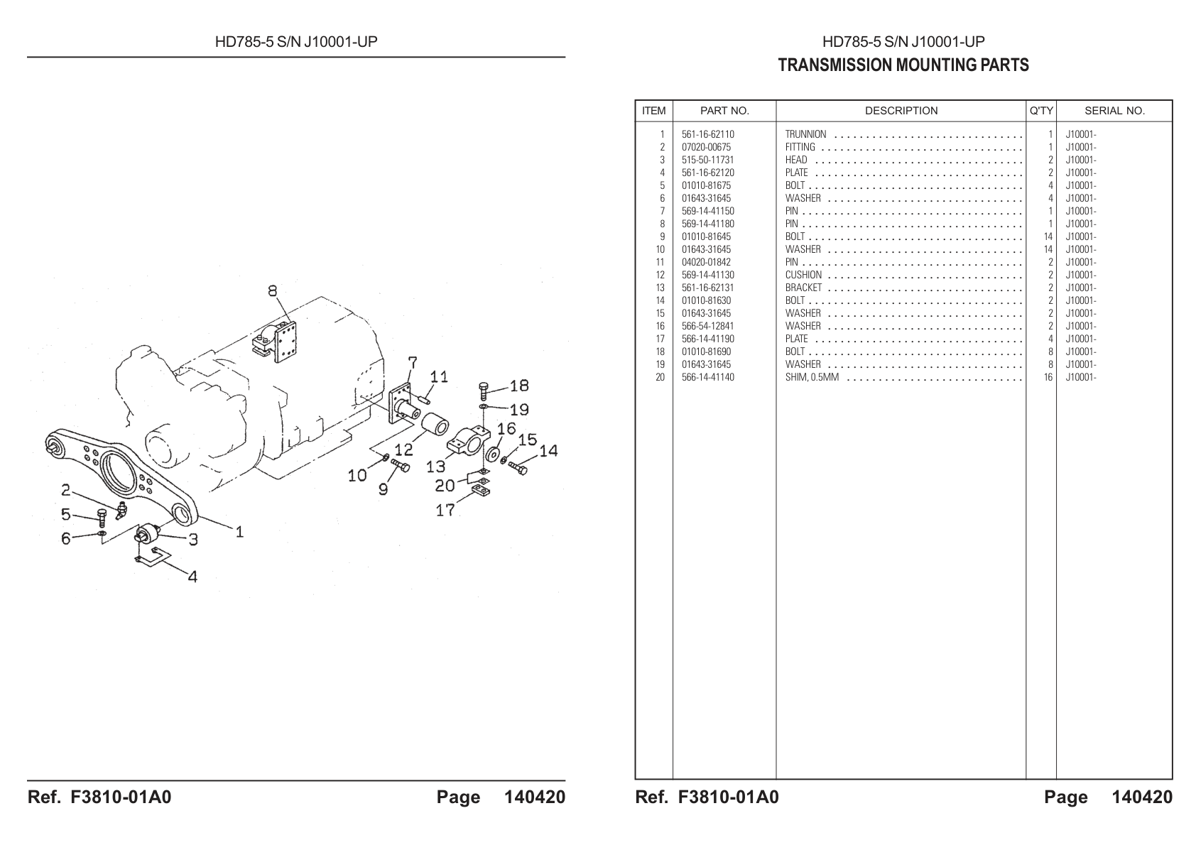 OEM exploded diagram and parts table — Bracket