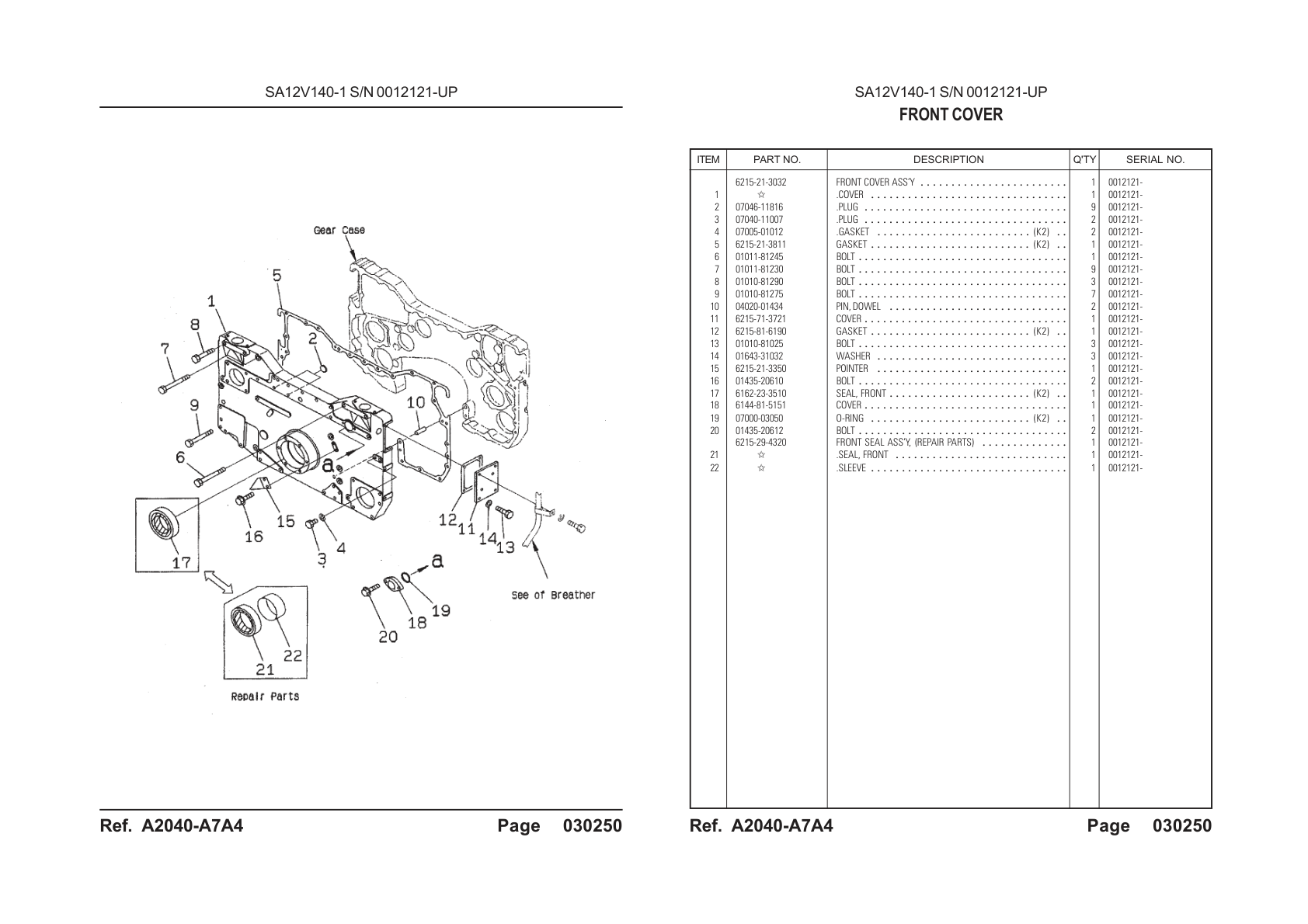 OEM exploded diagram and parts table — Gasket