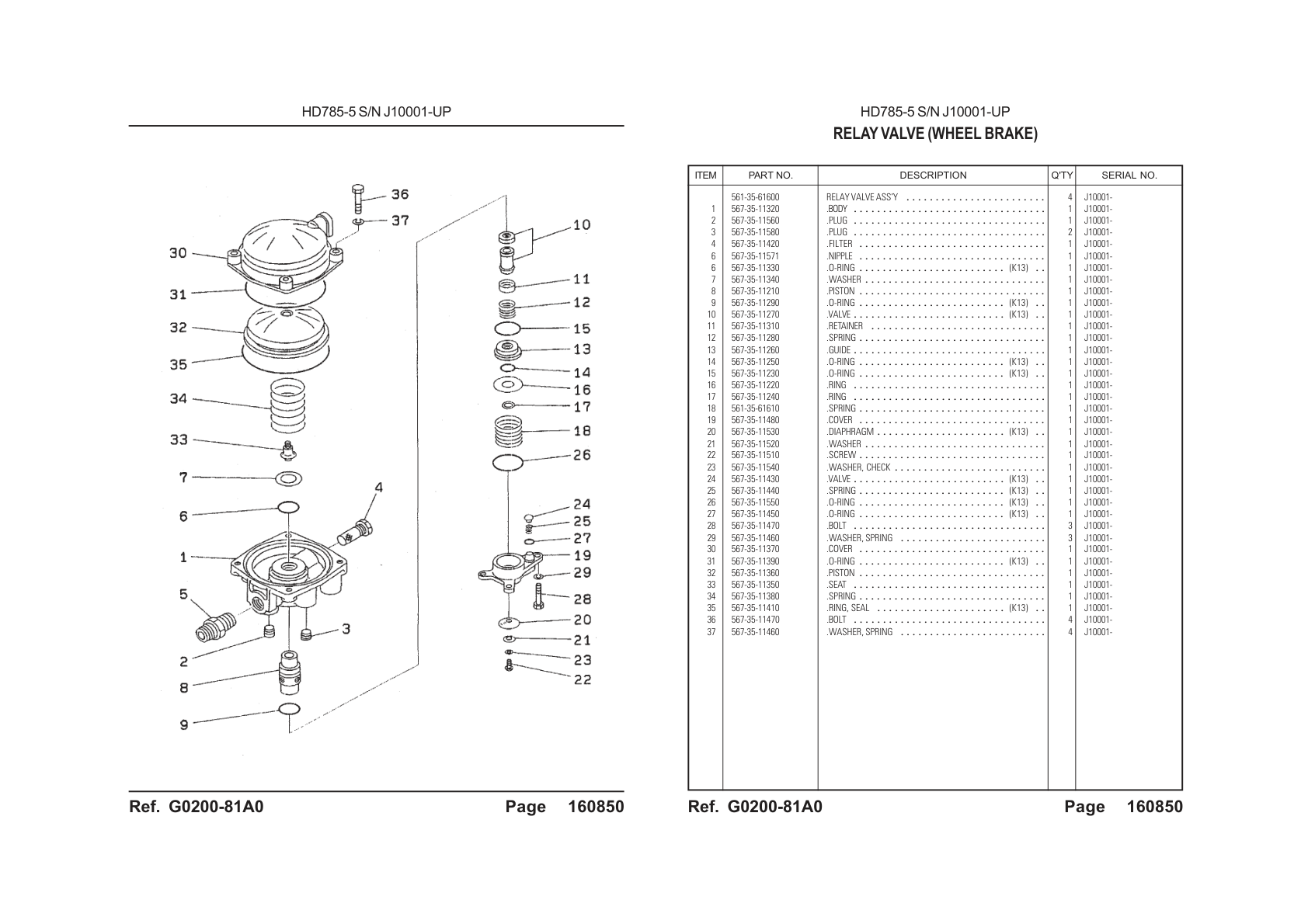 OEM exploded diagram and parts table — Spring