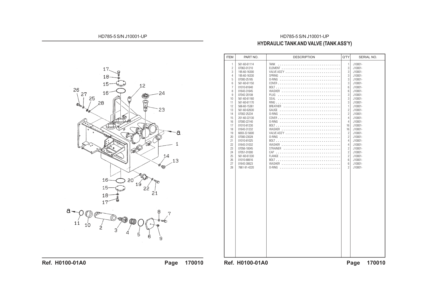 OEM exploded diagram and parts table — Strainer