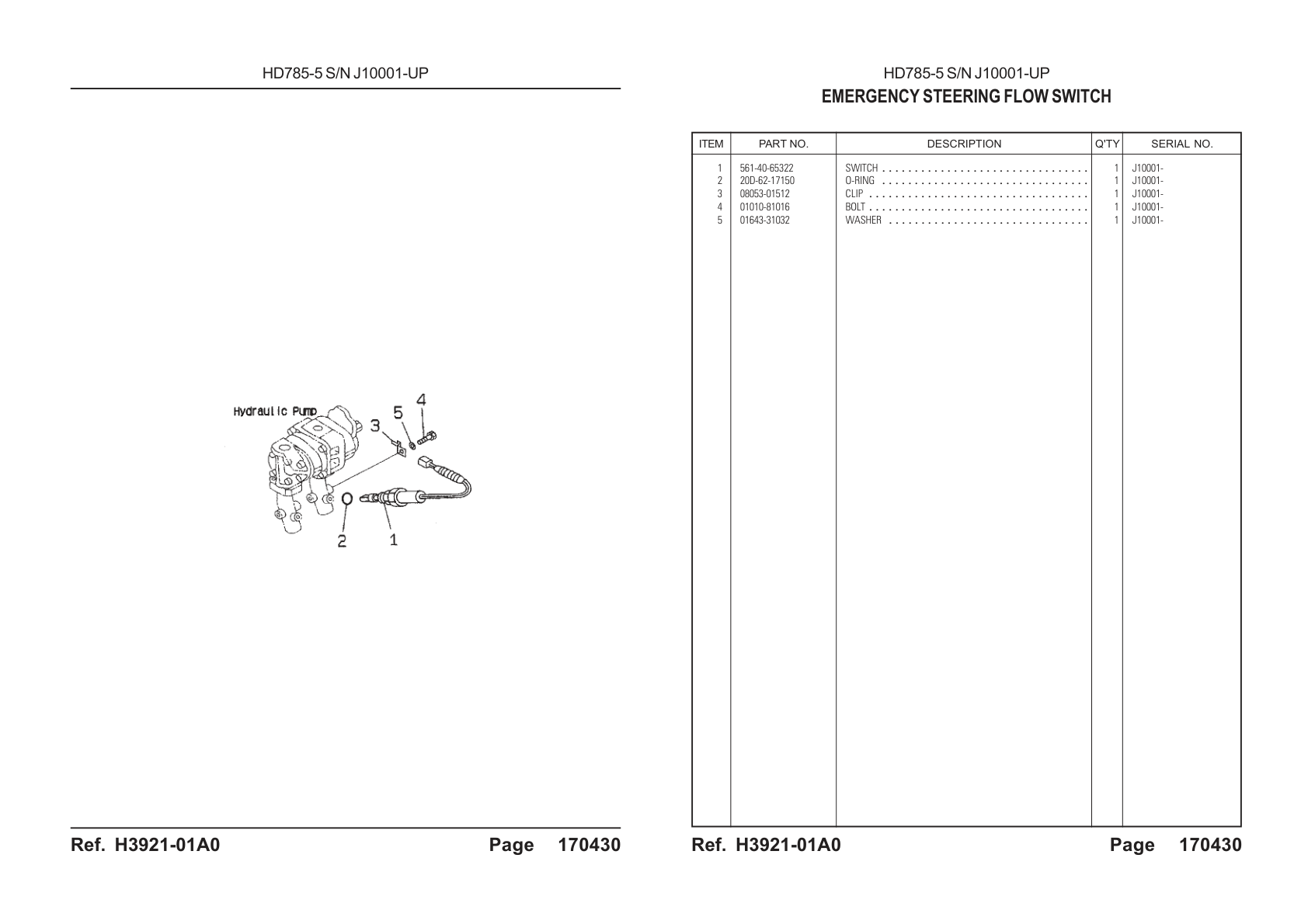 OEM exploded diagram and parts table — Switch