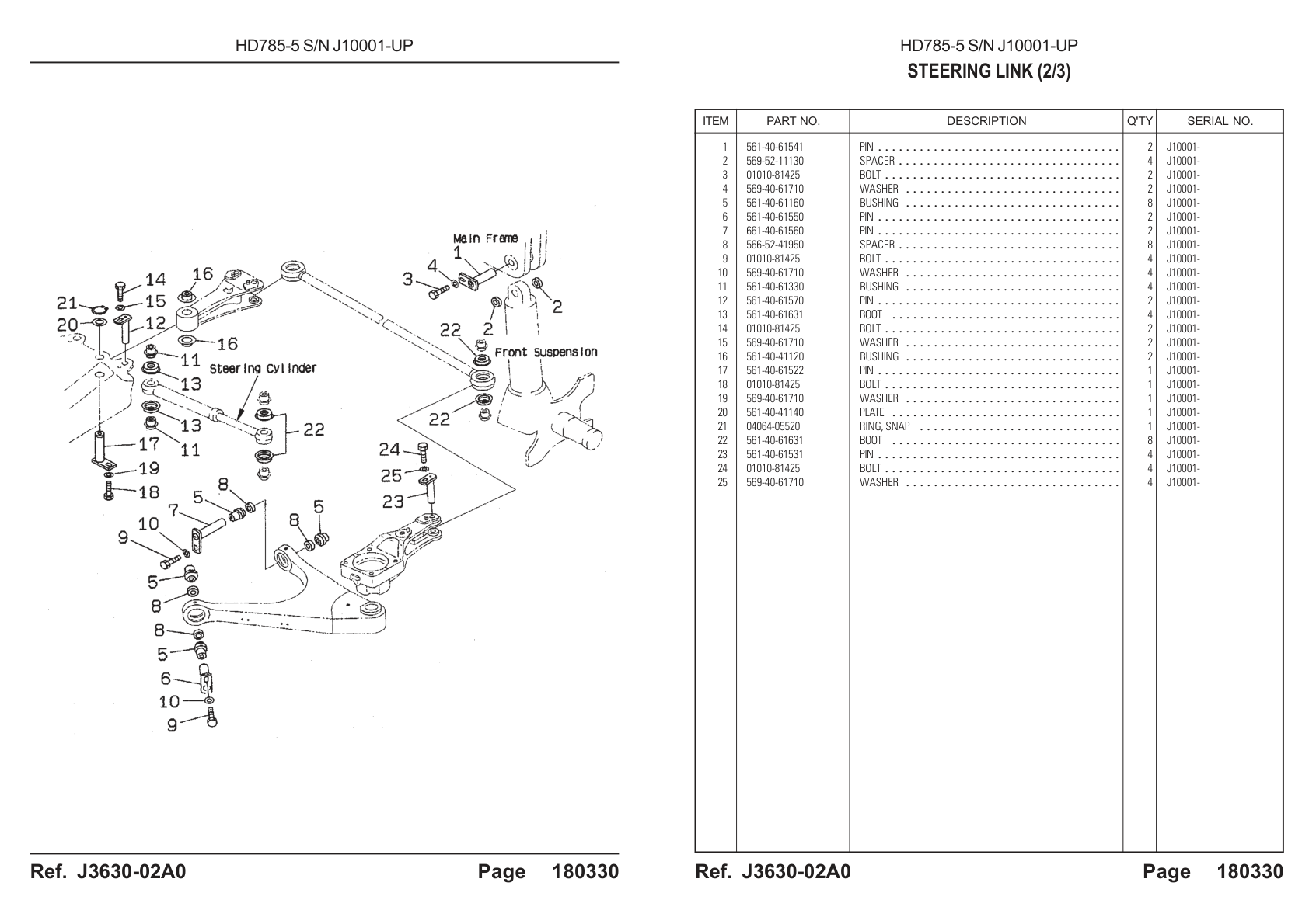 Pin 561-40-61541 for Komatsu HD785-5 Rigid Dump Truck
