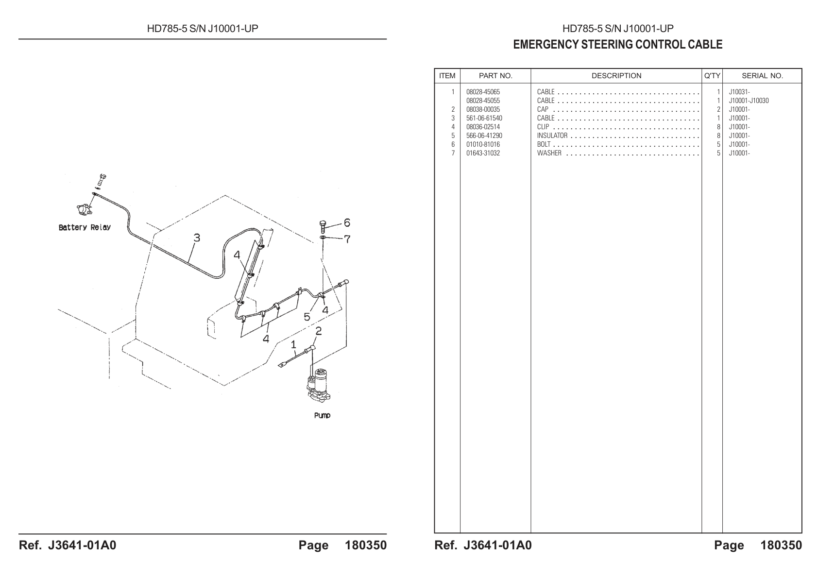 Cable 08028-45065 for Komatsu HD785-5 Rigid Dump Truck