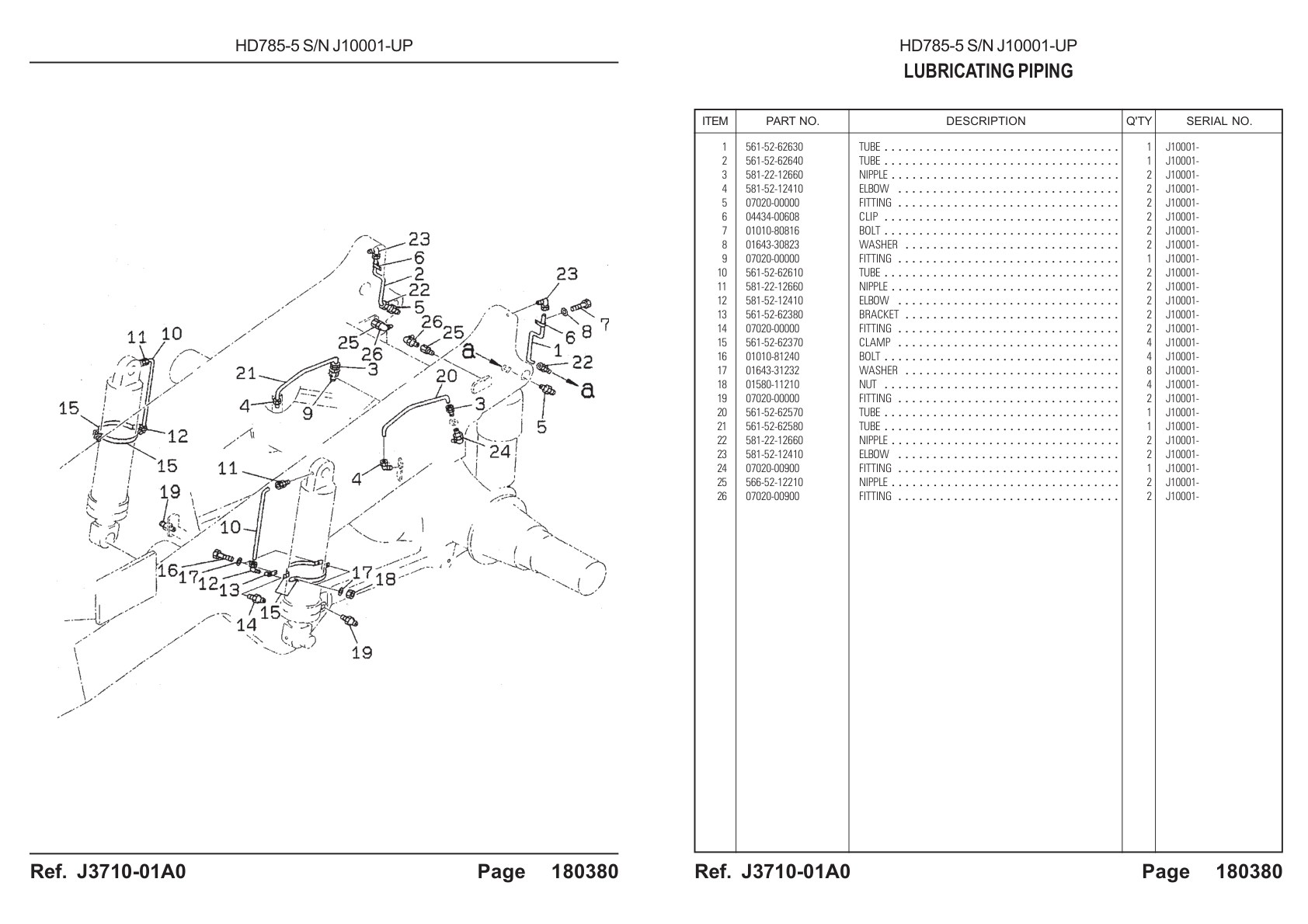 Tube 561-52-62580 for Komatsu HD785-5 Rigid Dump Truck
