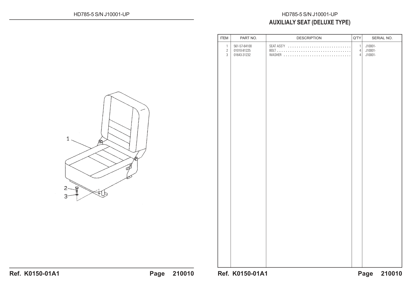 OEM exploded diagram and parts table — Seat Assembly