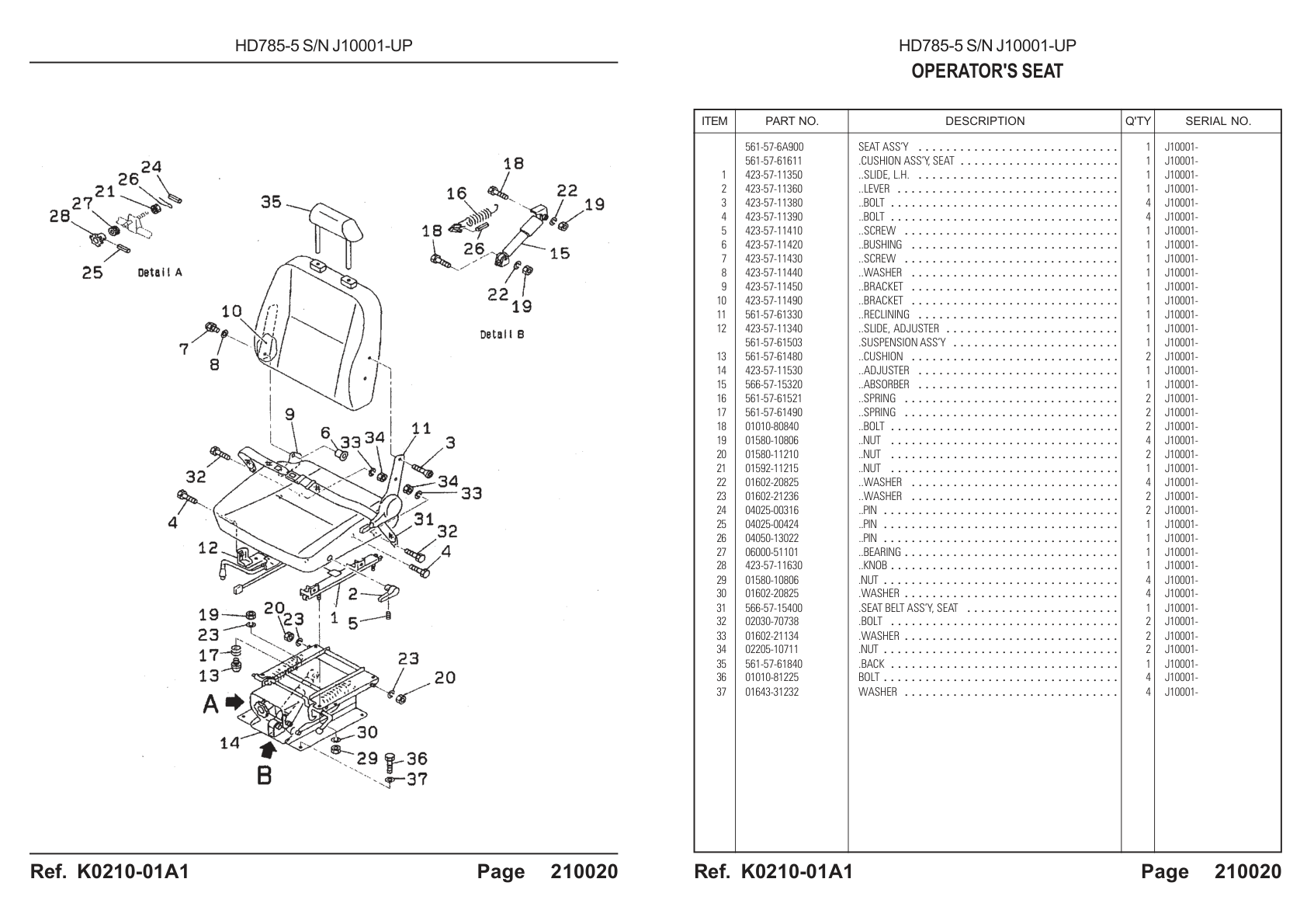 OEM exploded diagram and parts table — Back