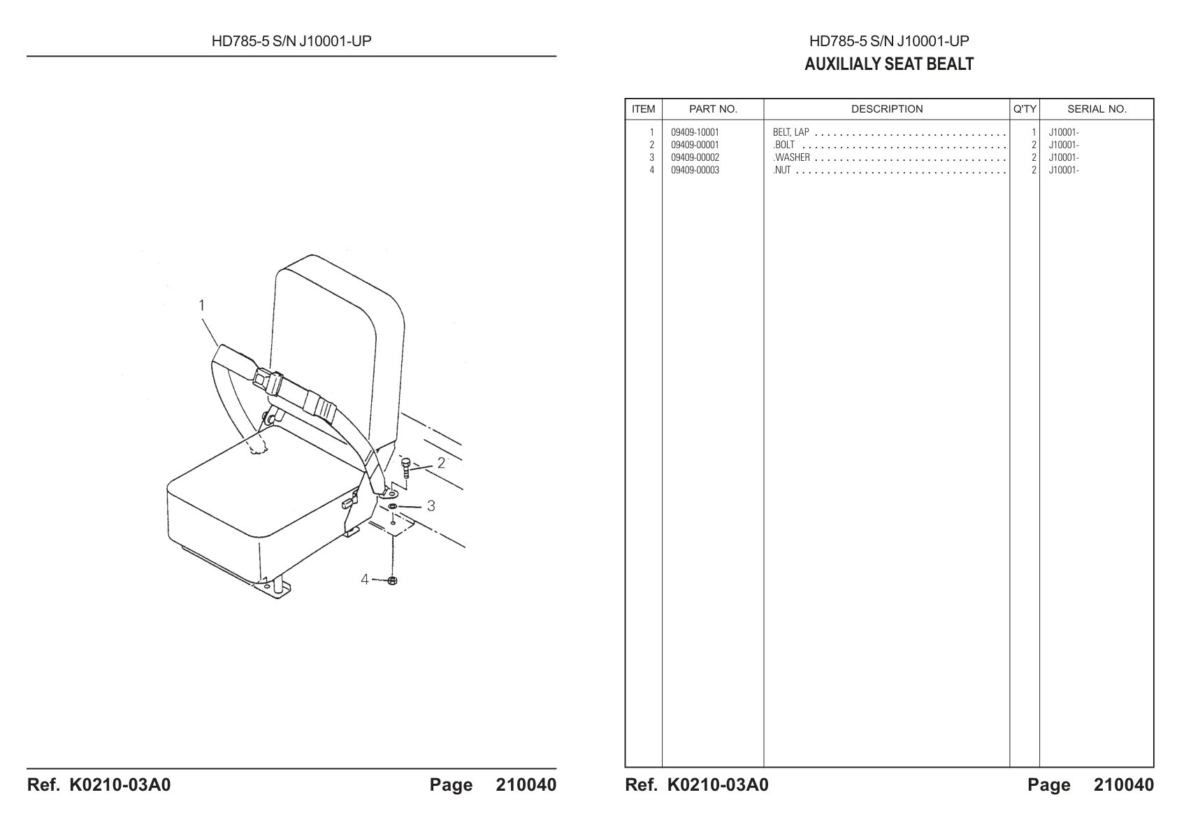 Lap Belt 09409-10001 for Komatsu HD785-5 Rigid Dump Truck
