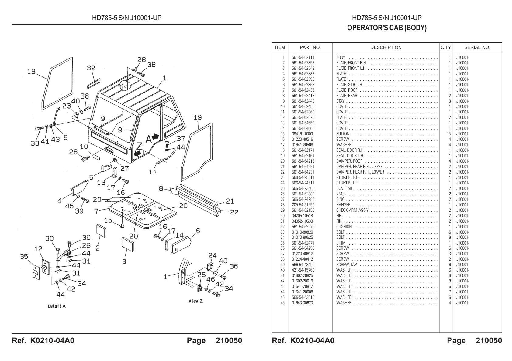 OEM exploded diagram and parts table — Washer