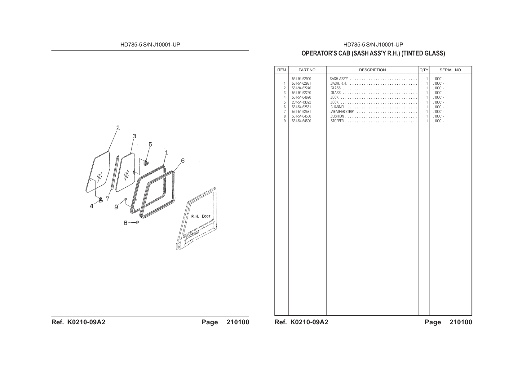 Sash Assembly 561-94-62900 for Komatsu HD785-5 Rigid Dump Truck