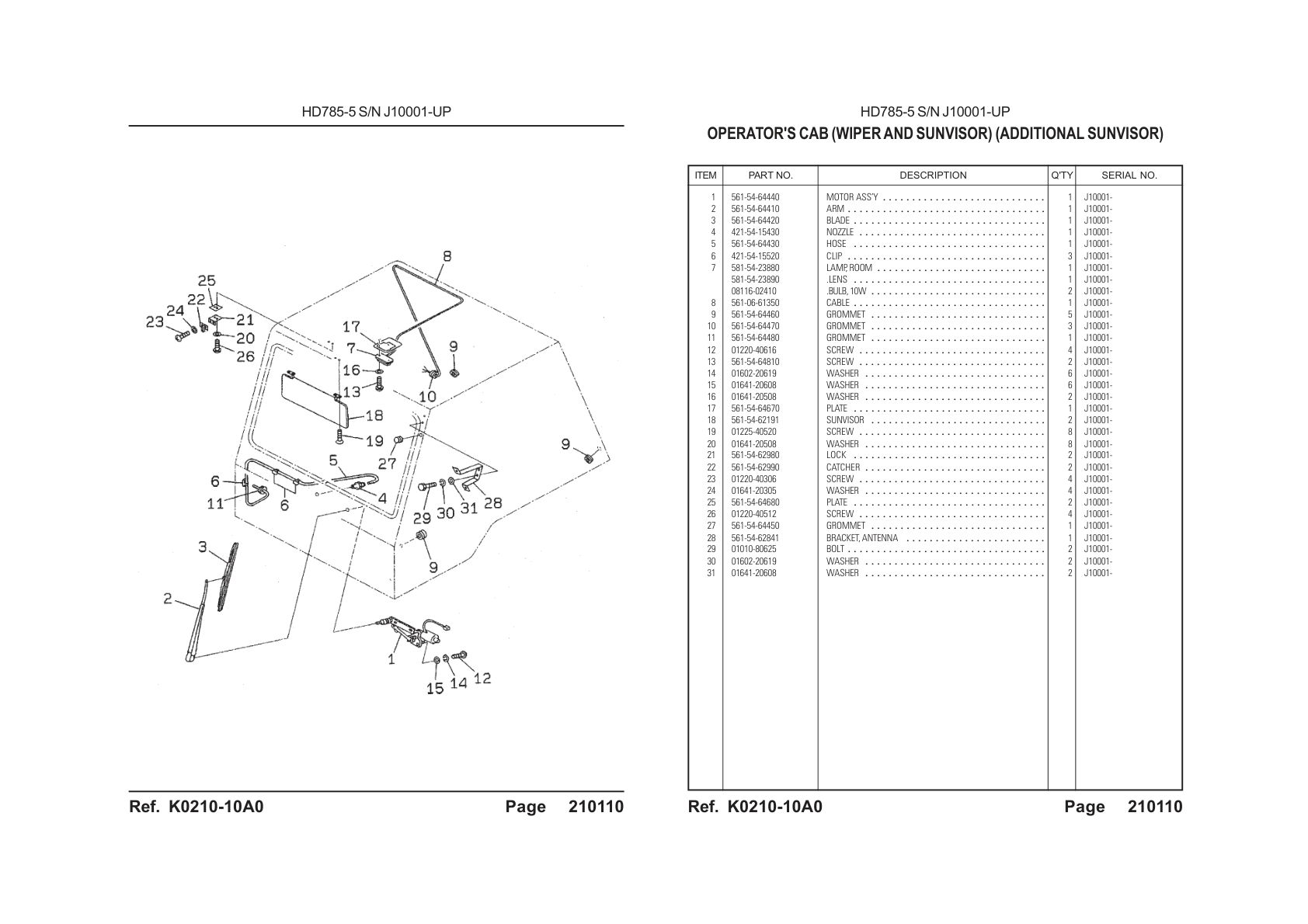OEM exploded diagram and parts table — Washer