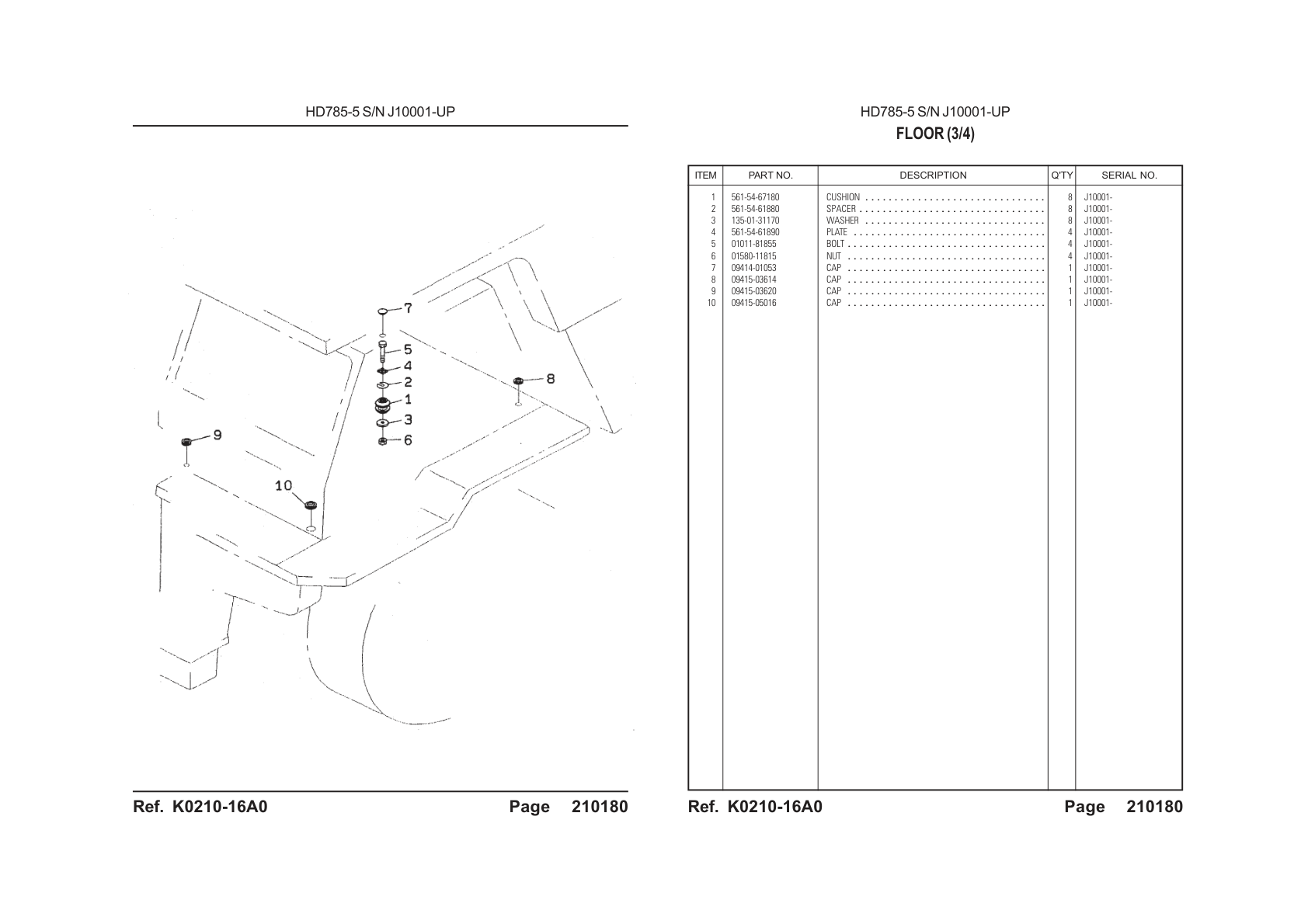 OEM exploded diagram and parts table — Cushion