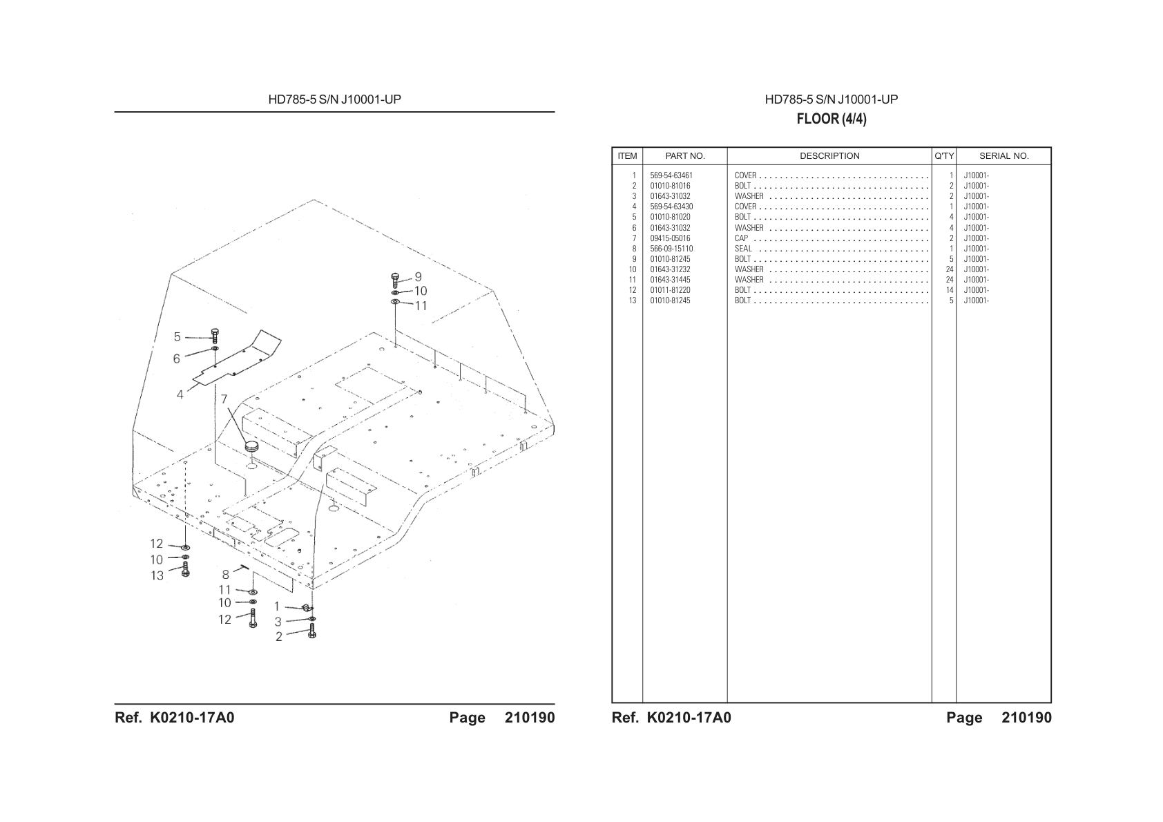 OEM exploded diagram and parts table — Seal