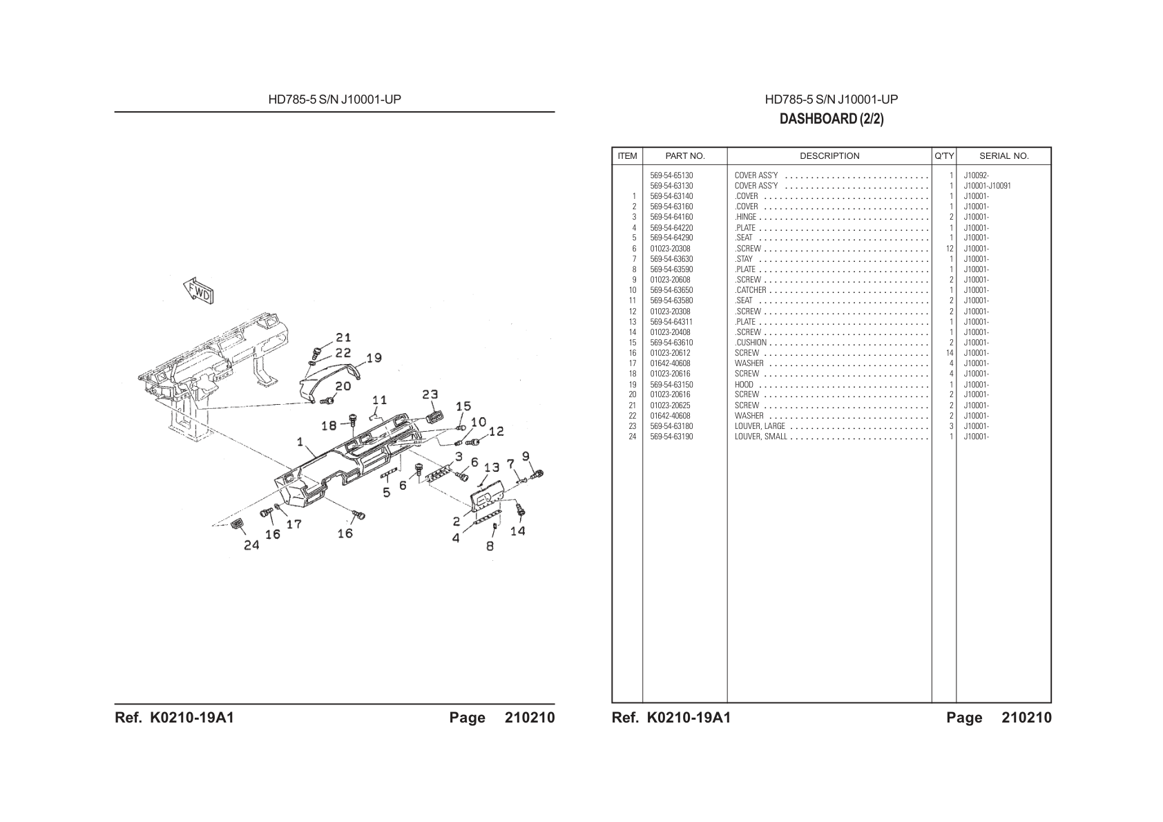 OEM exploded diagram and parts table — Screw