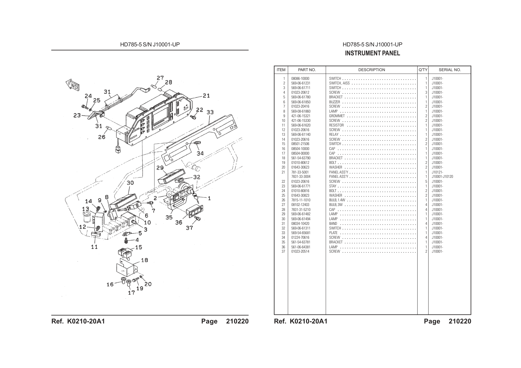 OEM exploded diagram and parts table — Band