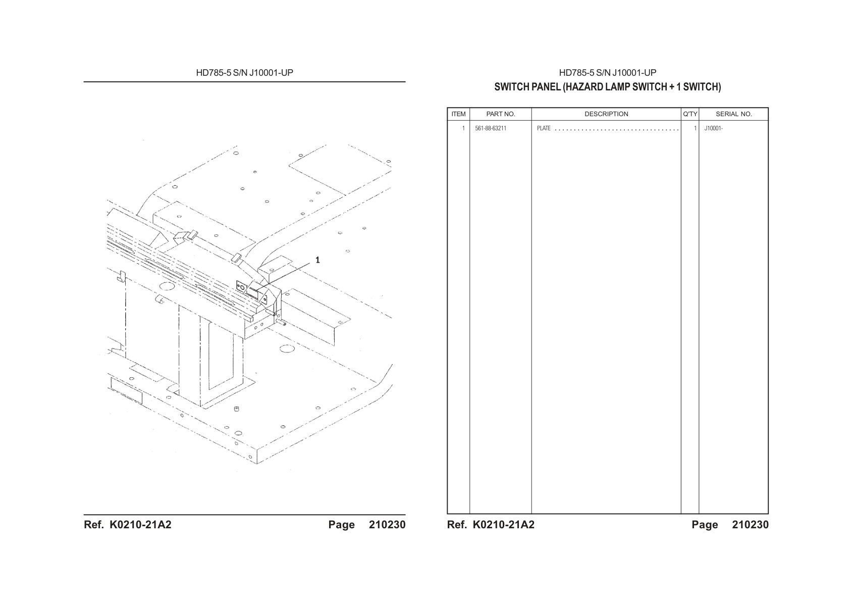 Plate 561-88-63211 for Komatsu HD785-5 Rigid Dump Truck