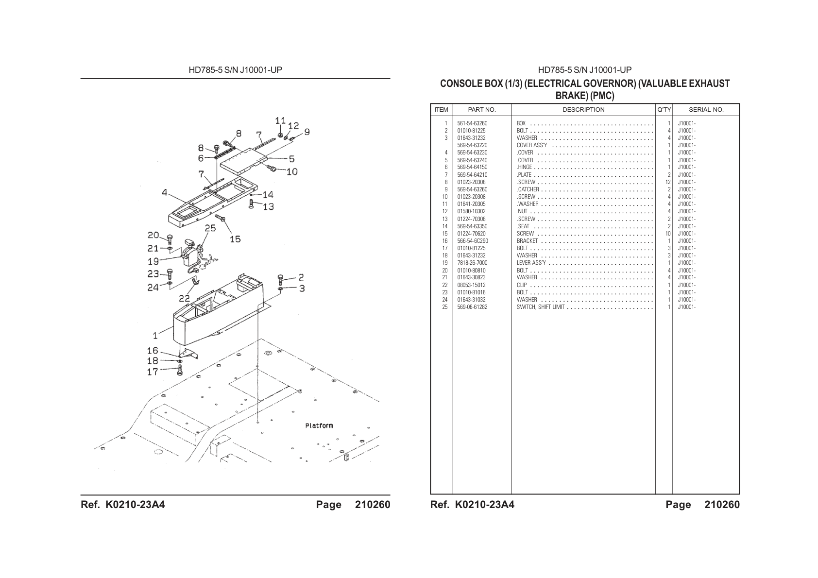 Box 561-54-63260 for Komatsu HD785-5 Rigid Dump Truck