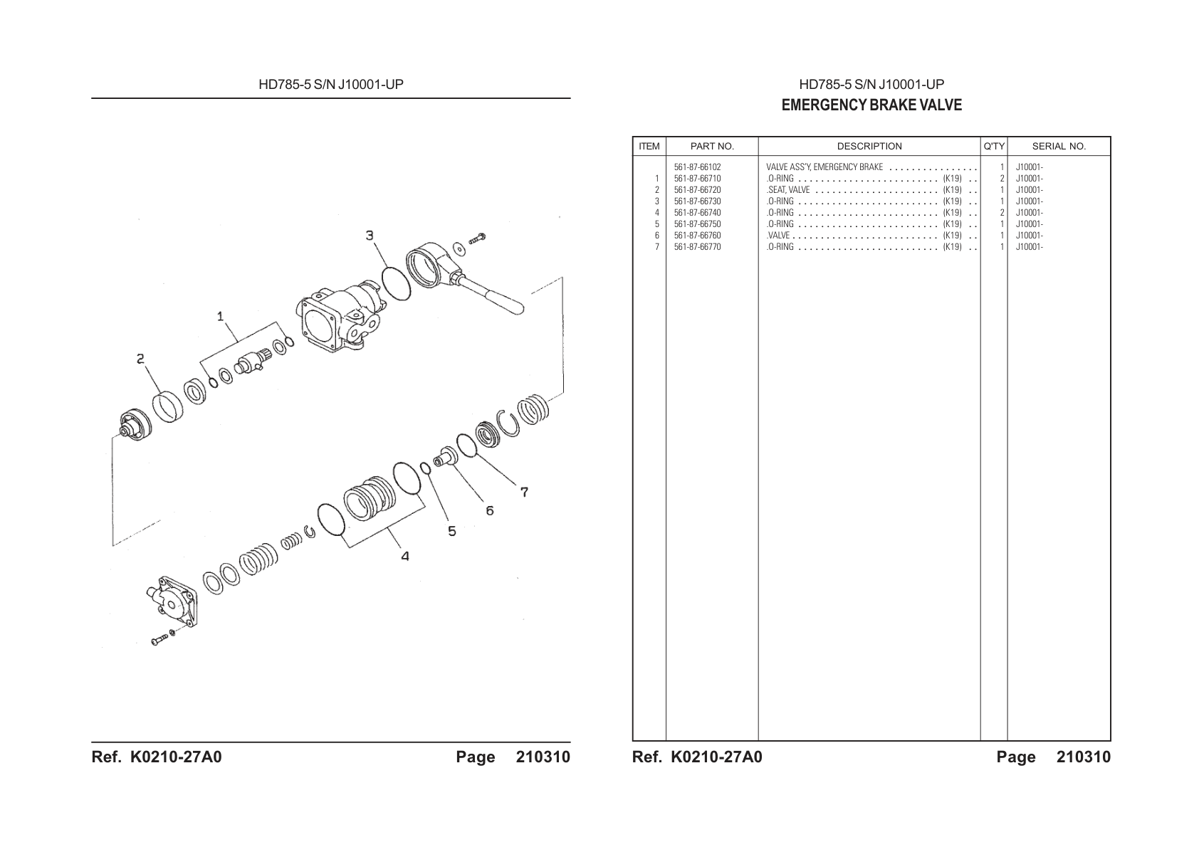 O-ring 561-87-66710 for Komatsu HD785-5 Rigid Dump Truck