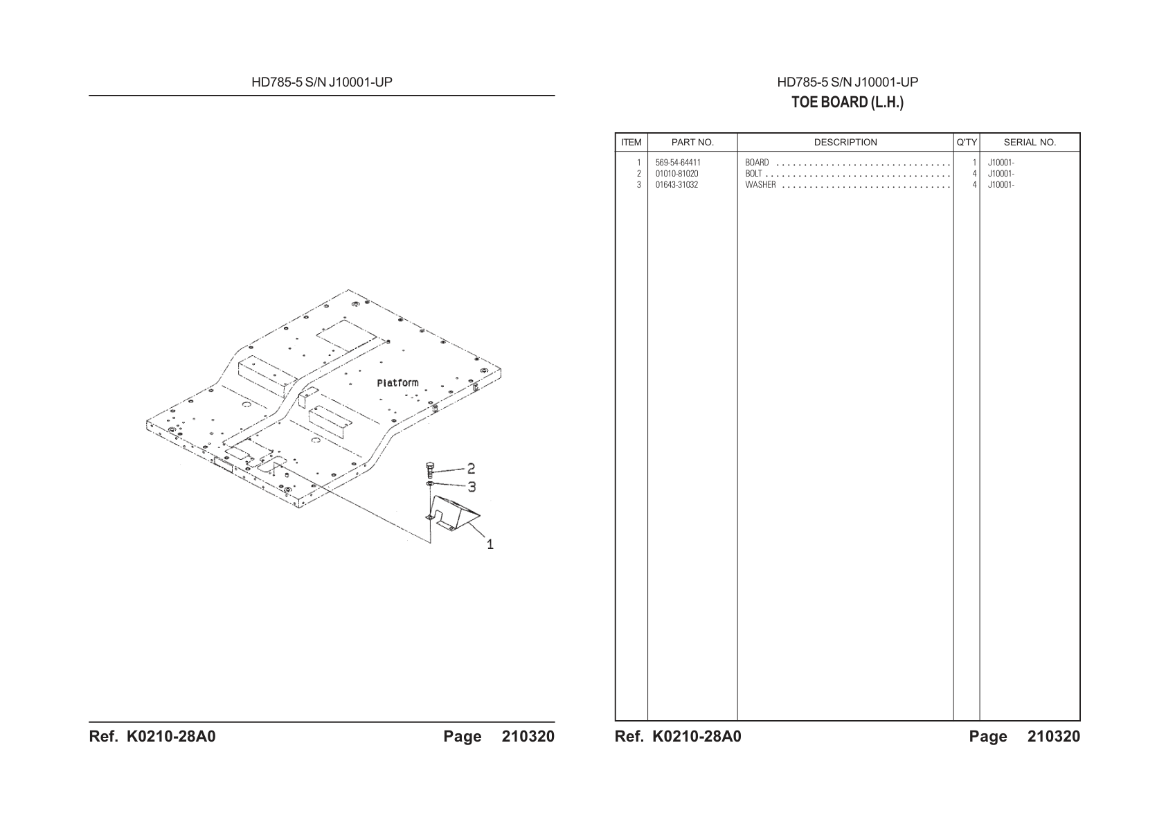 OEM exploded diagram and parts table — Board