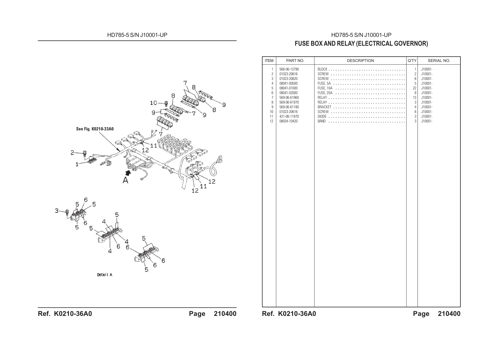 OEM exploded diagram and parts table — Relay