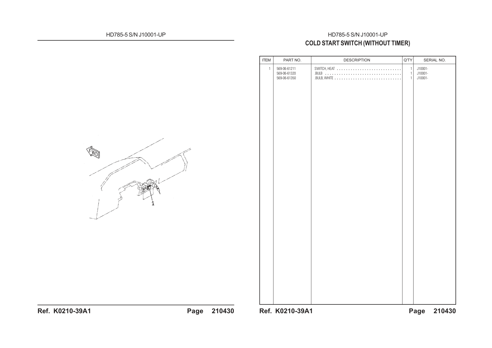 OEM exploded diagram and parts table — Bulb