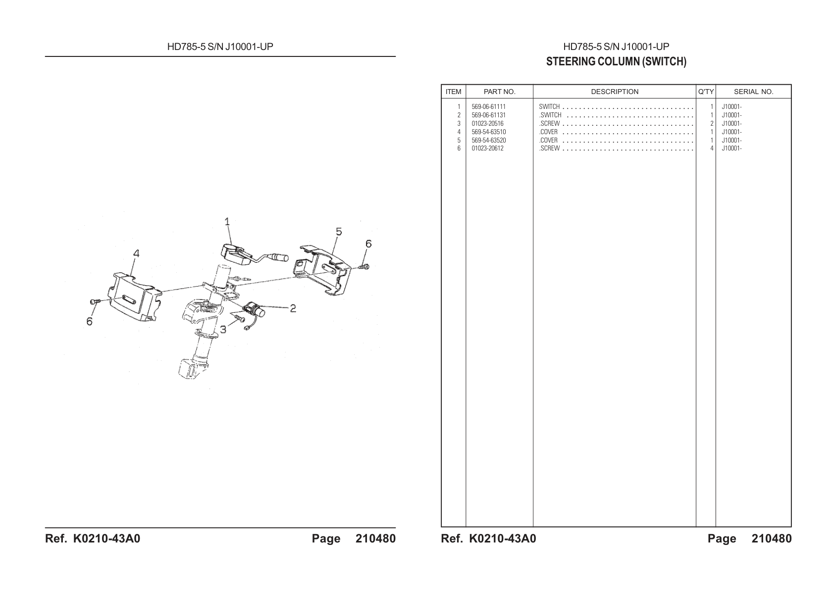 Switch 569-06-61111 for Komatsu HD785-5 Rigid Dump Truck
