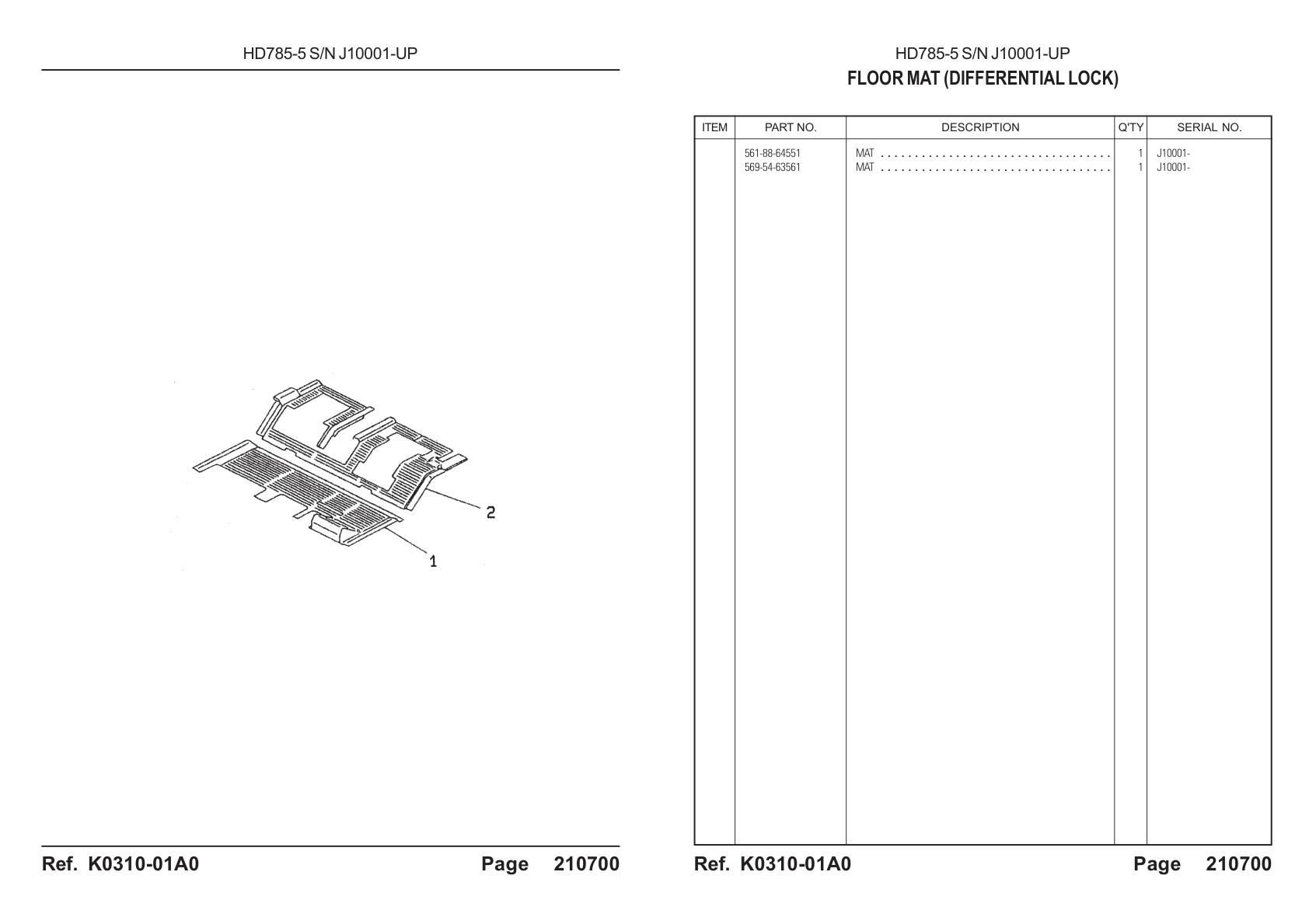OEM exploded diagram and parts table — Mat