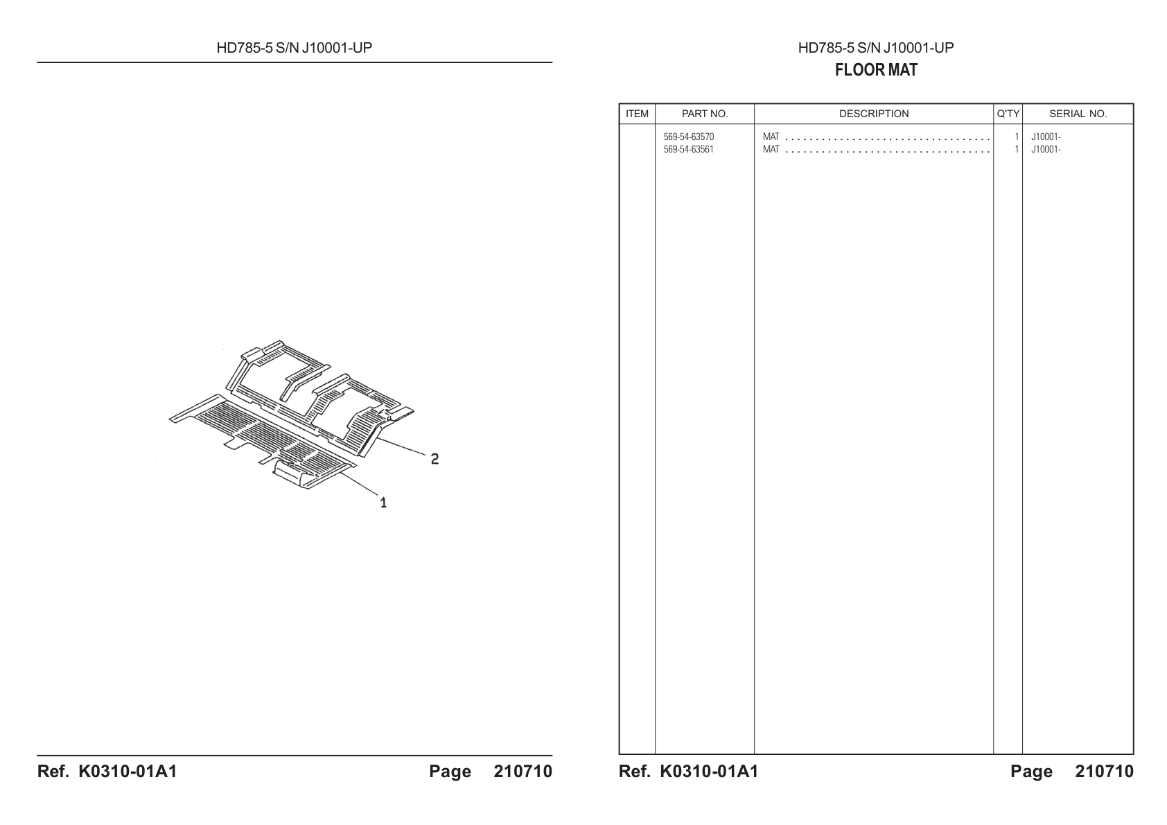 OEM exploded diagram and parts table — Mat